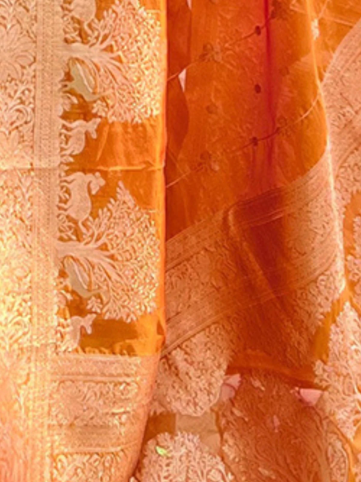 Odette Orange Woven Design Organza Saree With Unstitched Blouse For Women - Image 4