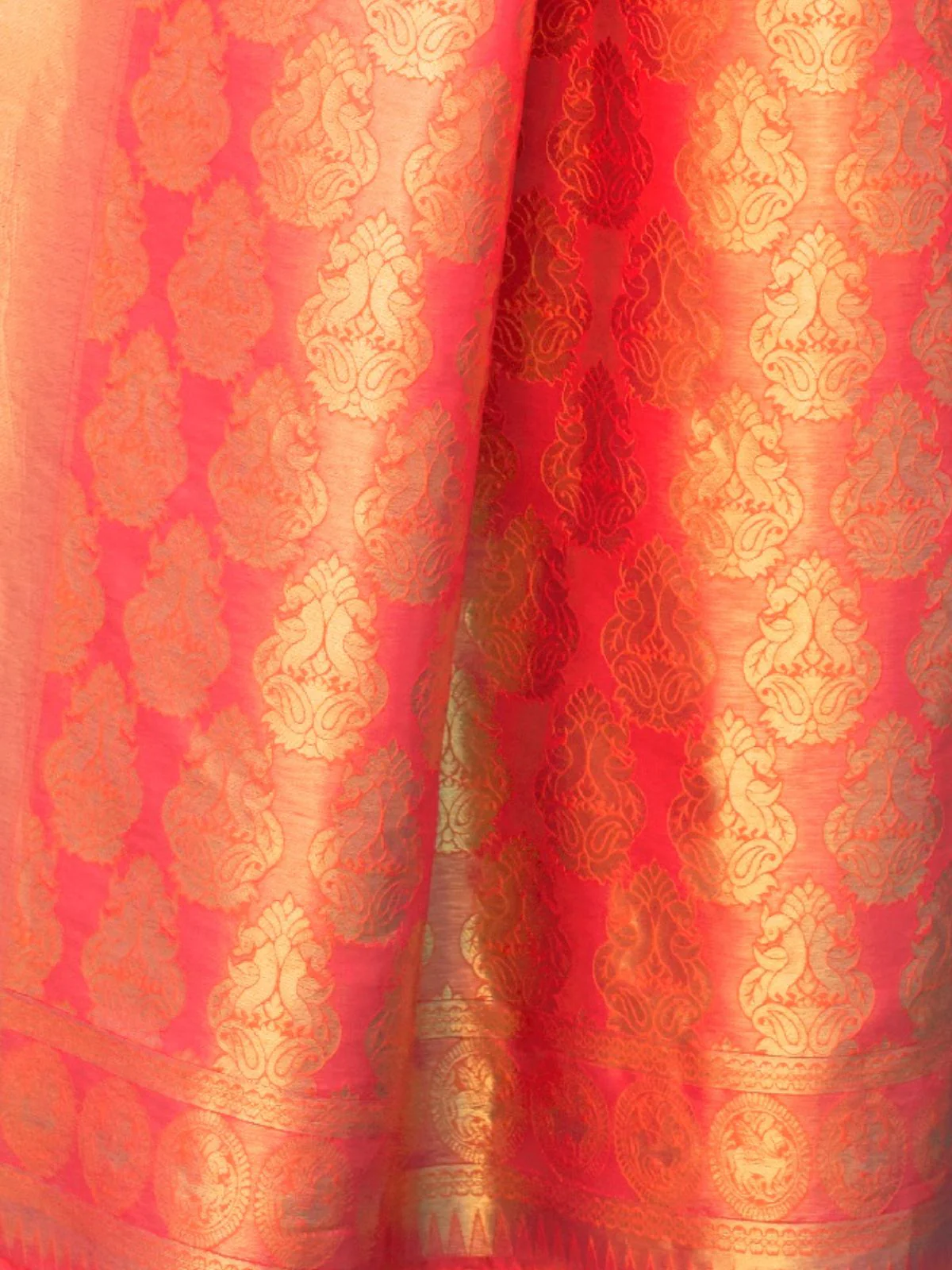 Odette Orange Woven Design Silk Blend Saree With Unstitched Blouse For Women - Image 5