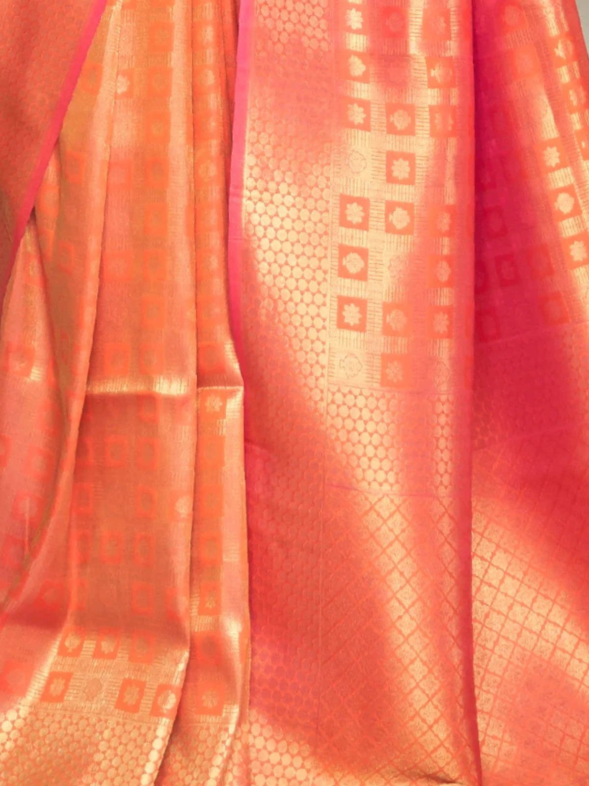 Odette Orange Woven Design Silk Blend Saree With Unstitched Blouse For Women - Image 4
