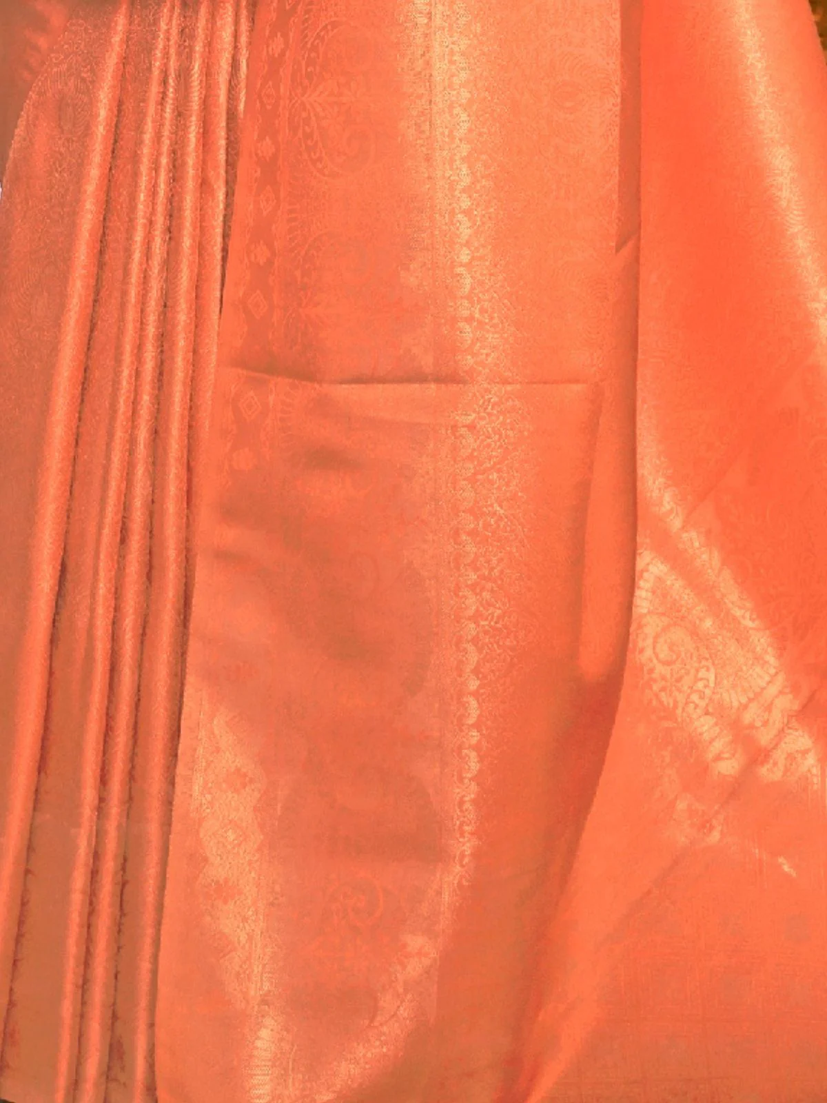 Odette Orange Woven Design Silk Blend Saree With Unstitched Blouse For Women - Image 3