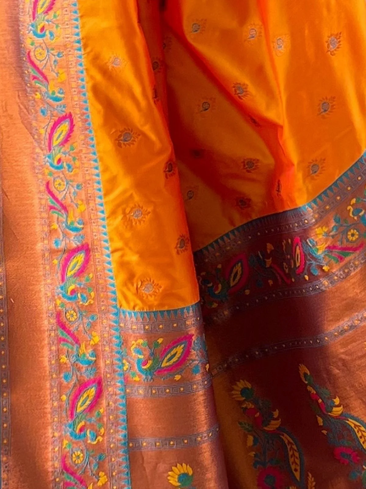 Odette Orange Woven Design Silk Blend Saree With Unstitched Blouse For Women - Image 4