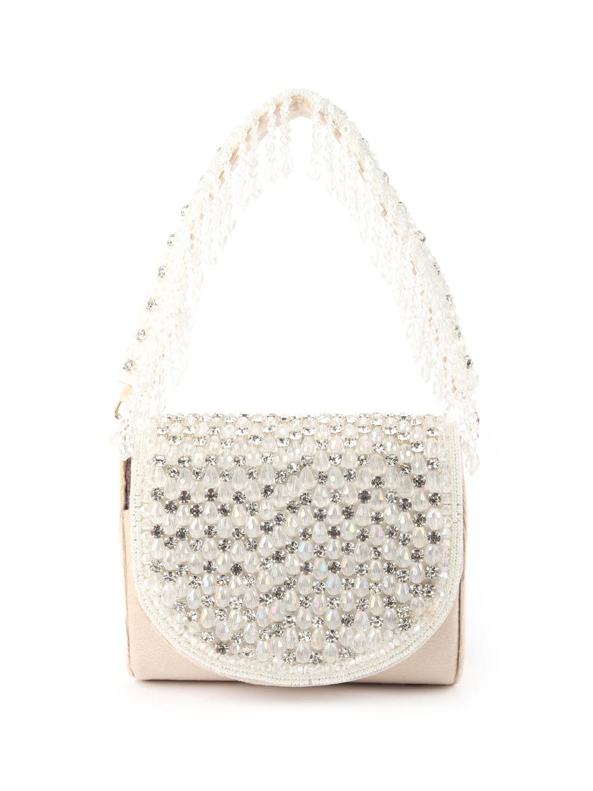 Odette Ornate Beige Embellished Clutch For Women - Image 3
