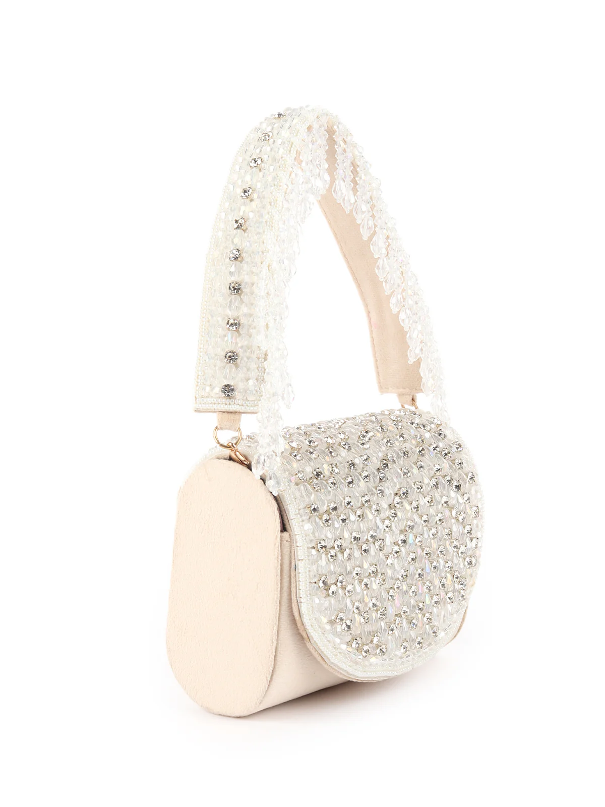 Odette Ornate Beige Embellished Clutch For Women - Image 4