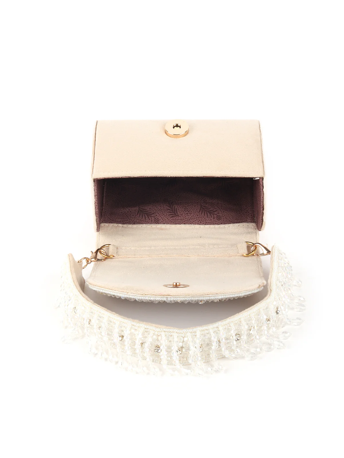 Odette Ornate Beige Embellished Clutch For Women - Image 6