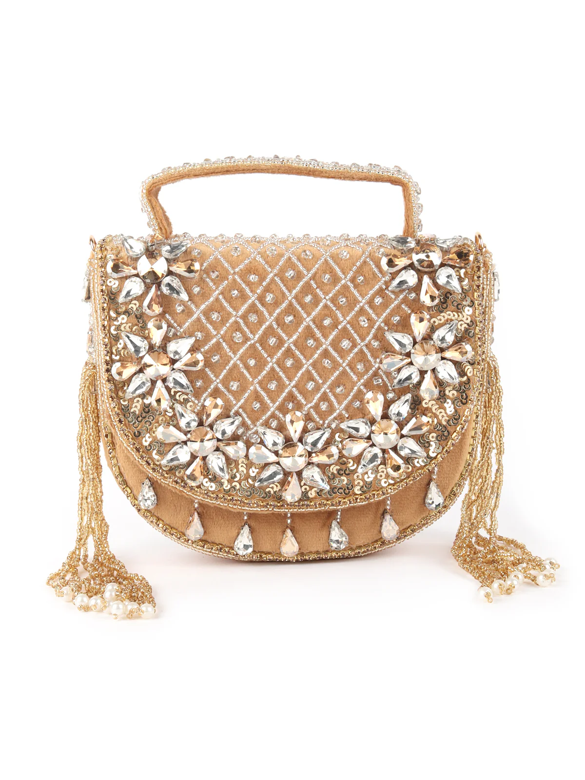 Odette Ornate Tan Embellished Clutch For Women - Image 3