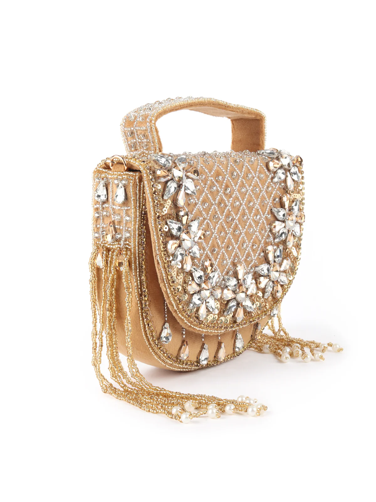 Odette Ornate Tan Embellished Clutch For Women - Image 4