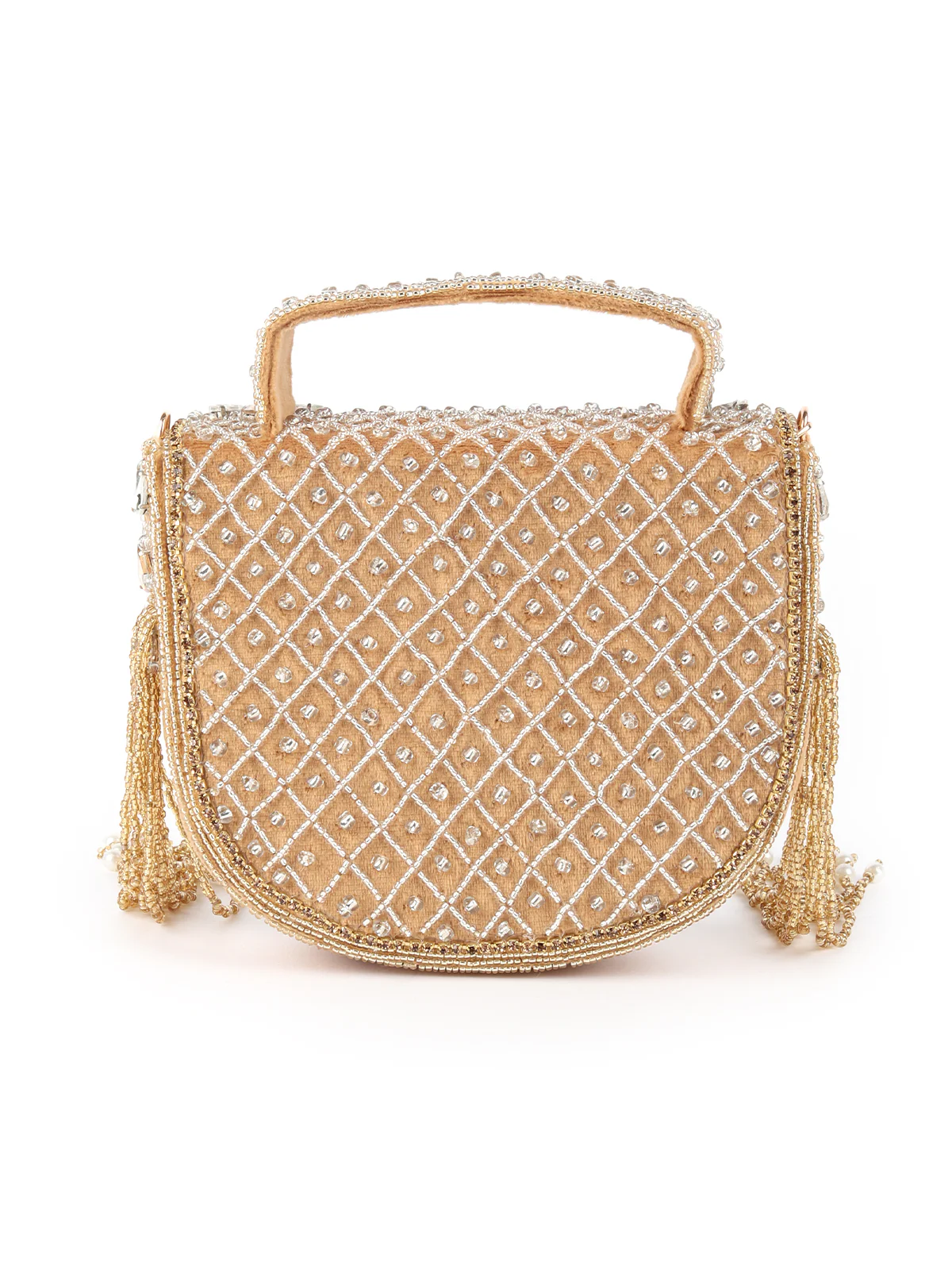 Odette Ornate Tan Embellished Clutch For Women - Image 5