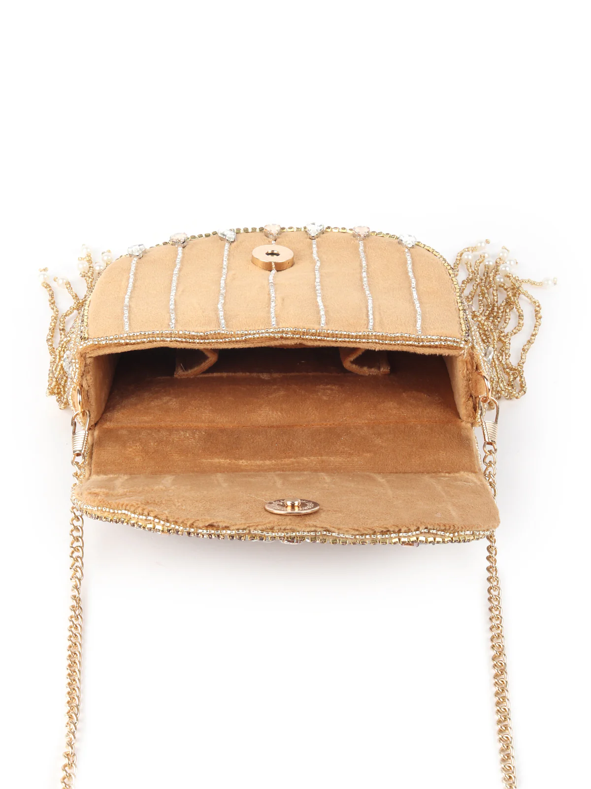 Odette Ornate Tan Embellished Clutch For Women - Image 6