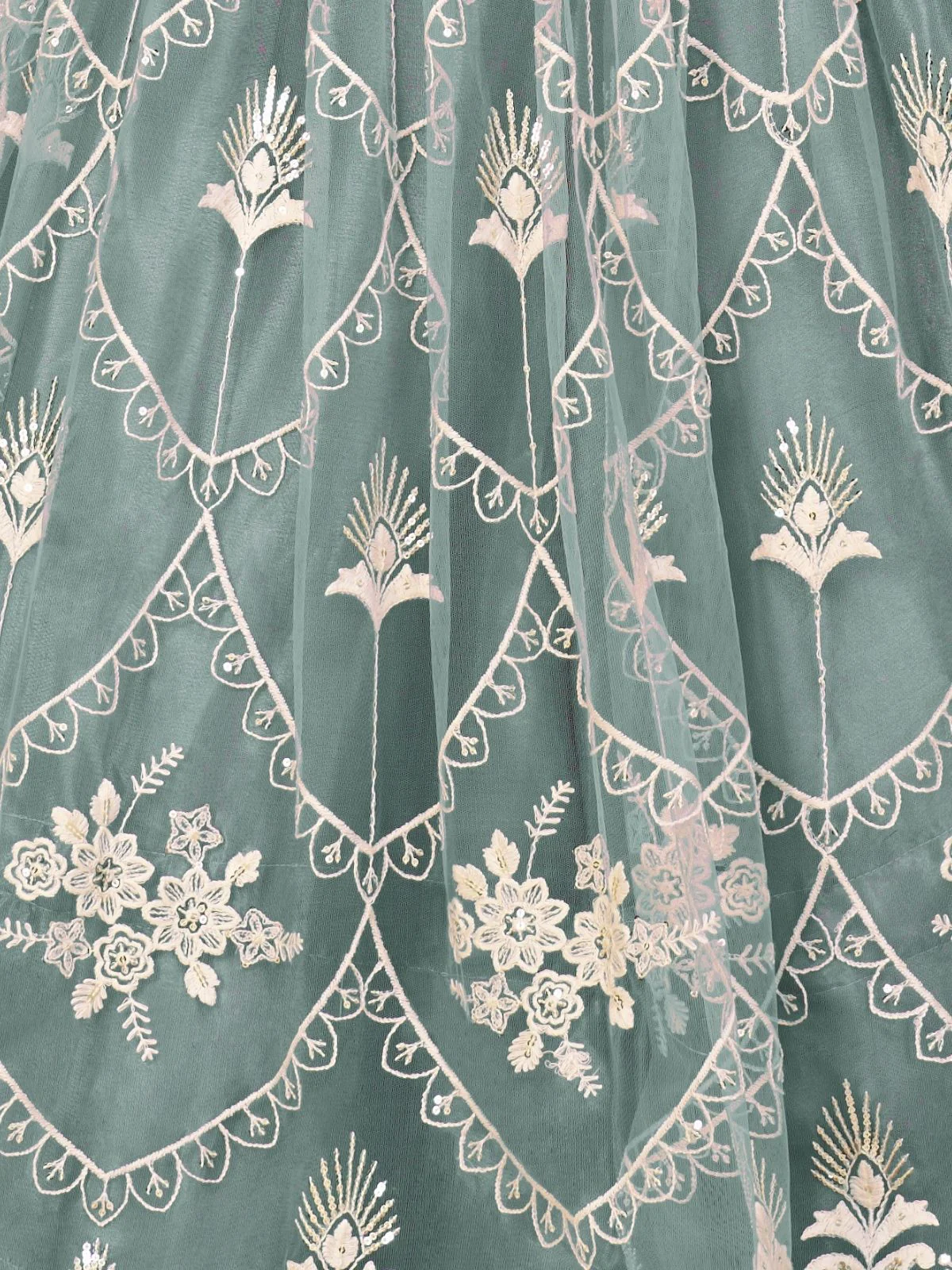 Odette Pastel Blue Net Embroidered Semi Stitched Lehenga For Women - Image 5