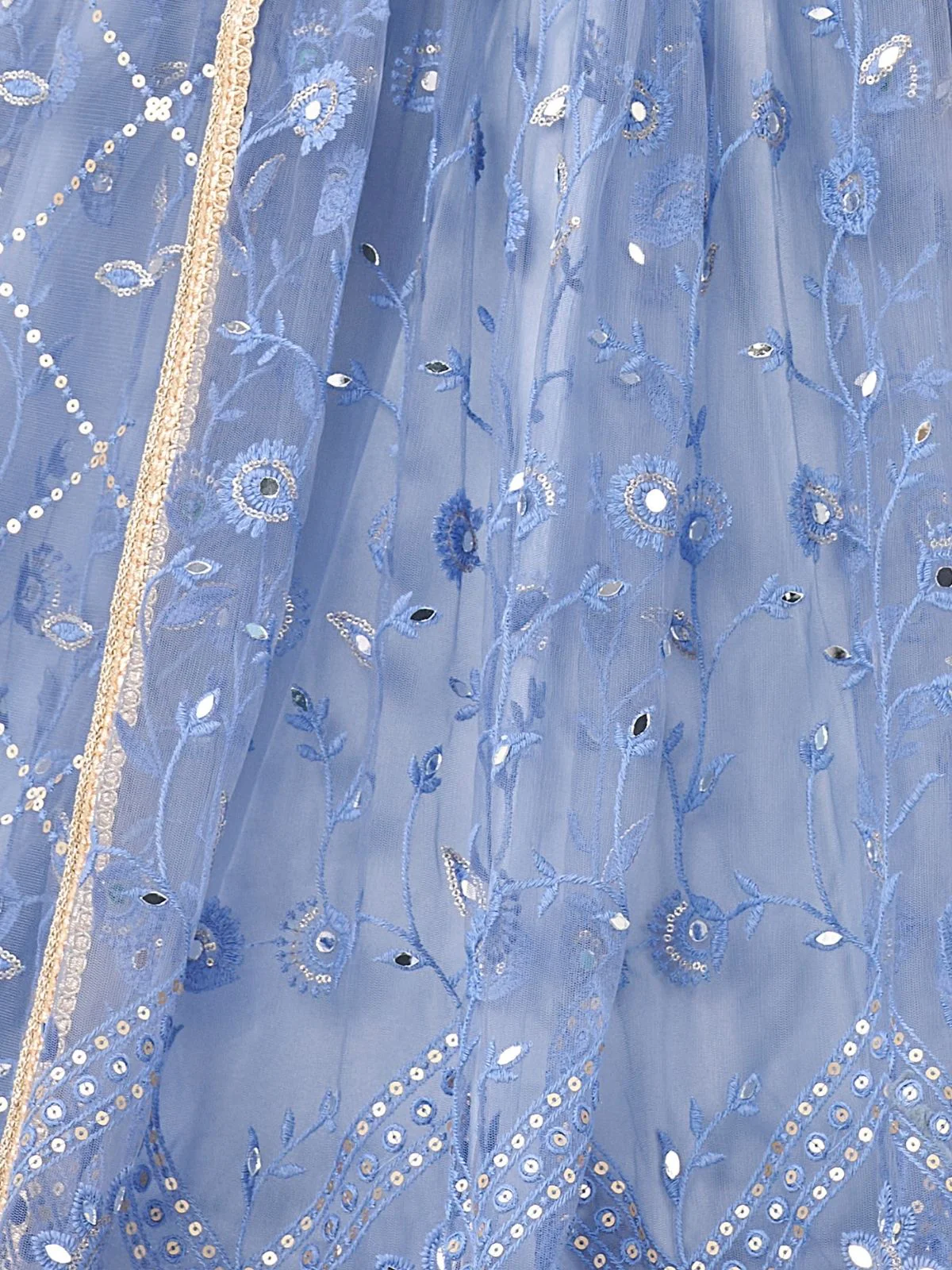 Odette Pastel Blue Net Embroidered Semi Stitched Lehenga For Women - Image 4