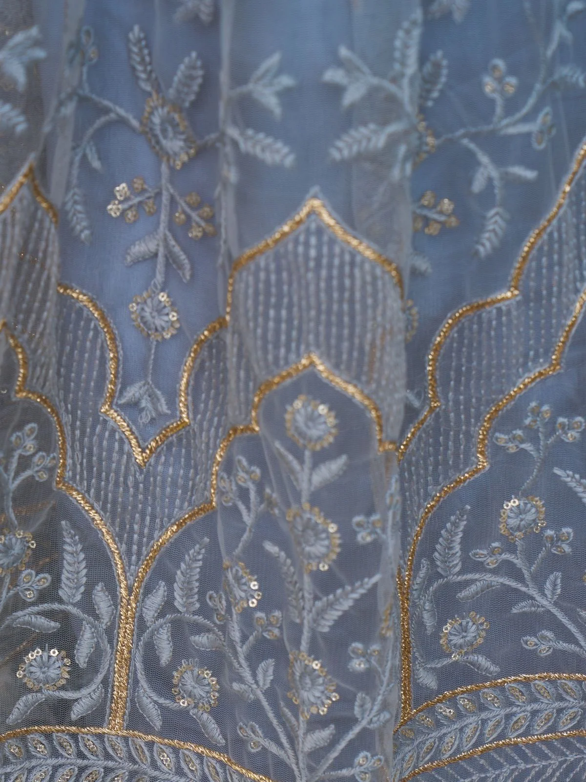 Odette Pastel Blue Net Embroidered Semi Stitched Lehenga For Women - Image 4