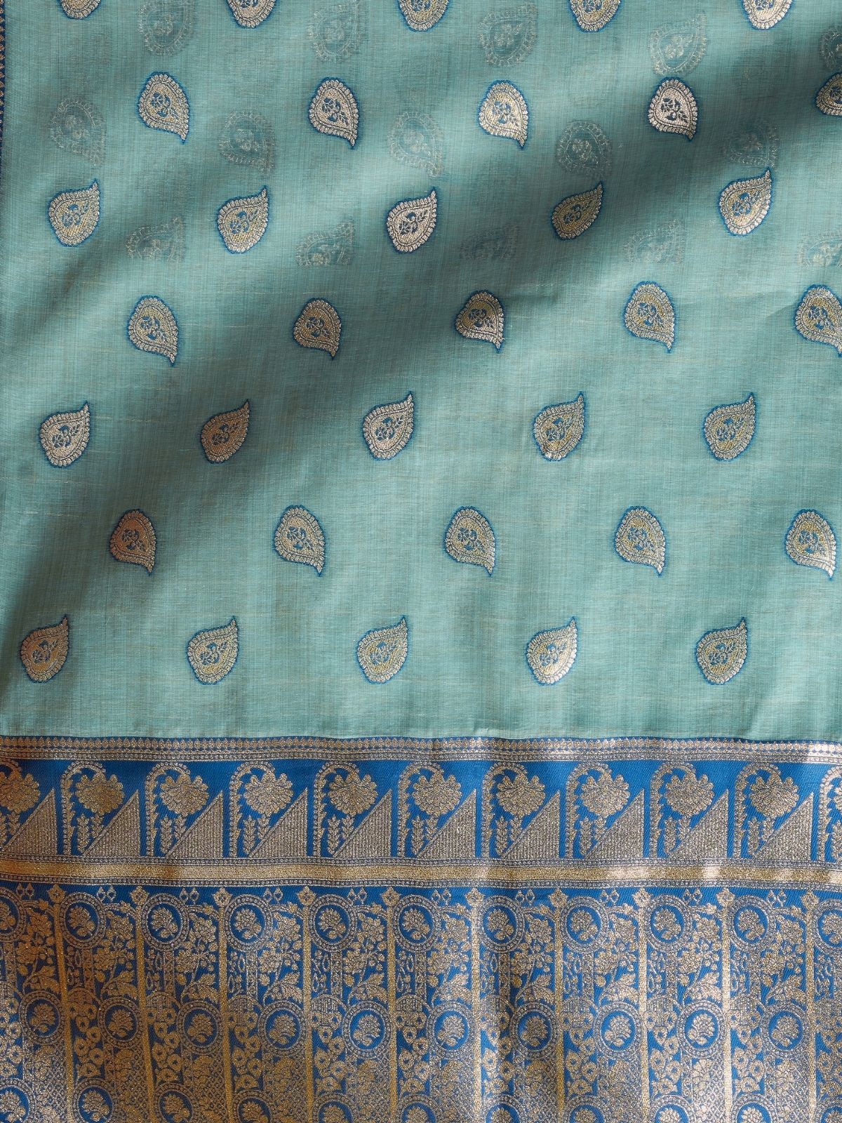Odette Pastel Blue Silk Blend Woven Saree For Women - Image 6
