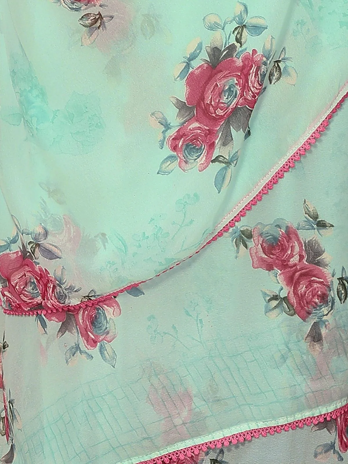 Odette Pastel Green Georgette Floral Print Saree For Women - Image 5