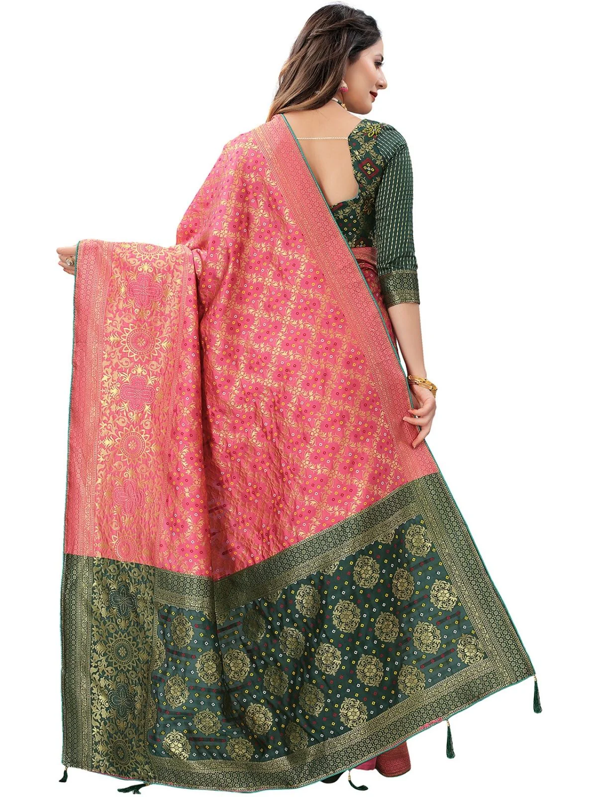 Odette Pastel Pink Silk Blend Embellished Saree For Women - Image 3