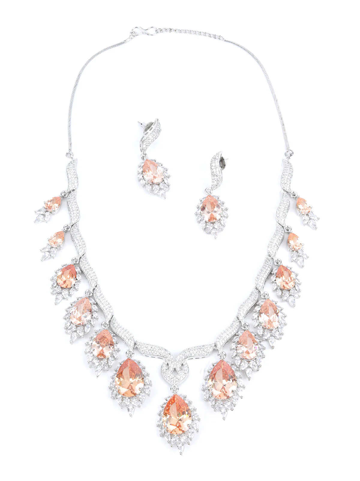 Odette Peach Alloy Embellished Jewellery Set For Women - Image 3