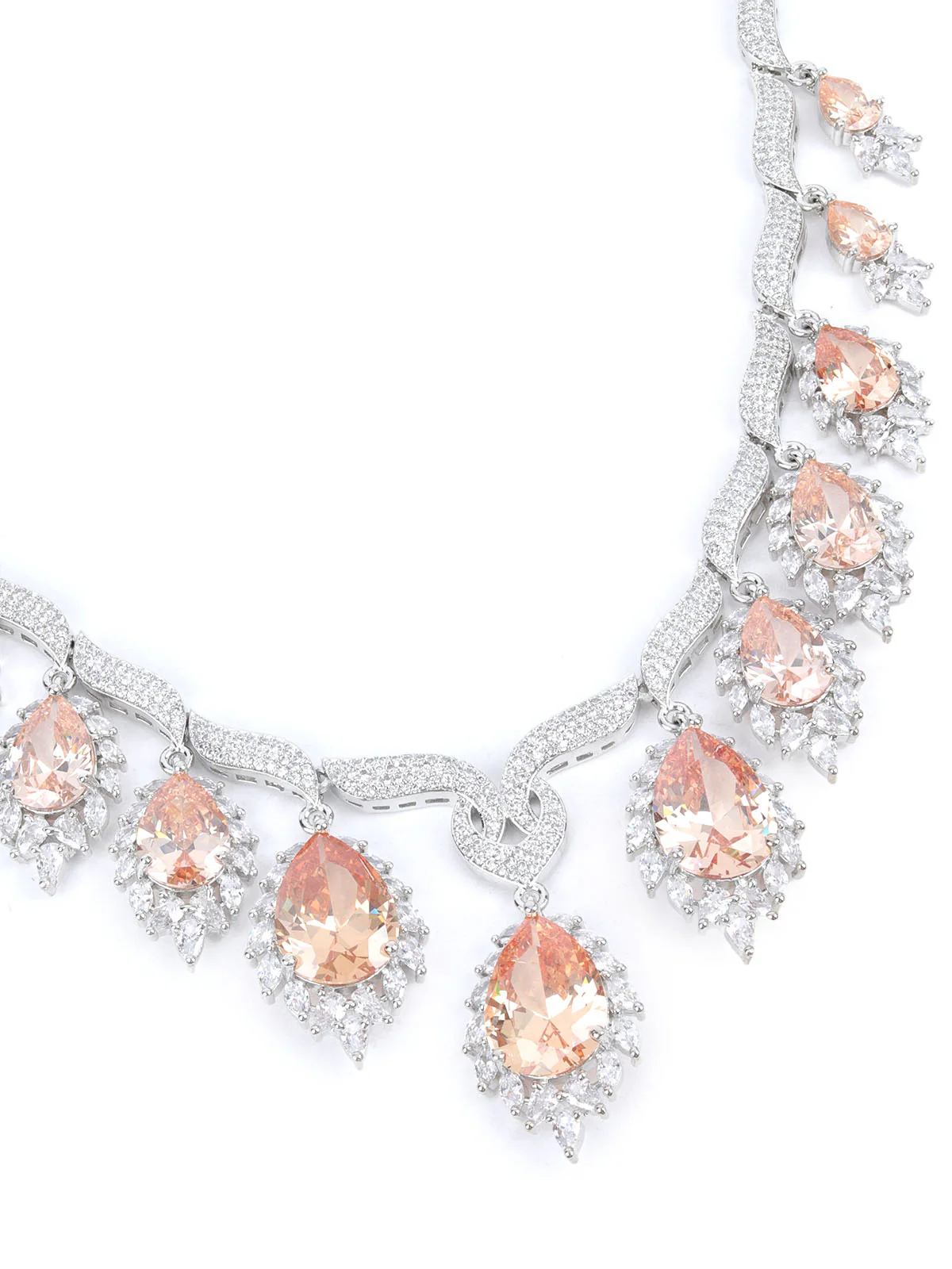 Odette Peach Alloy Embellished Jewellery Set For Women - Image 6