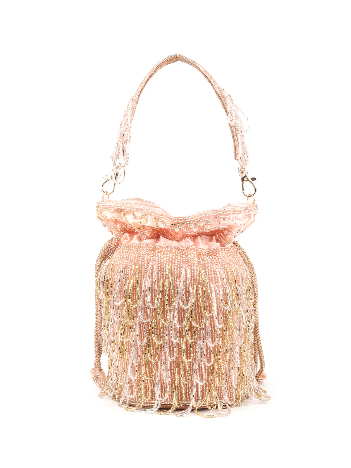 Odette Peach Beads Embroidered Tassels Potli Bag for Women - Image 5