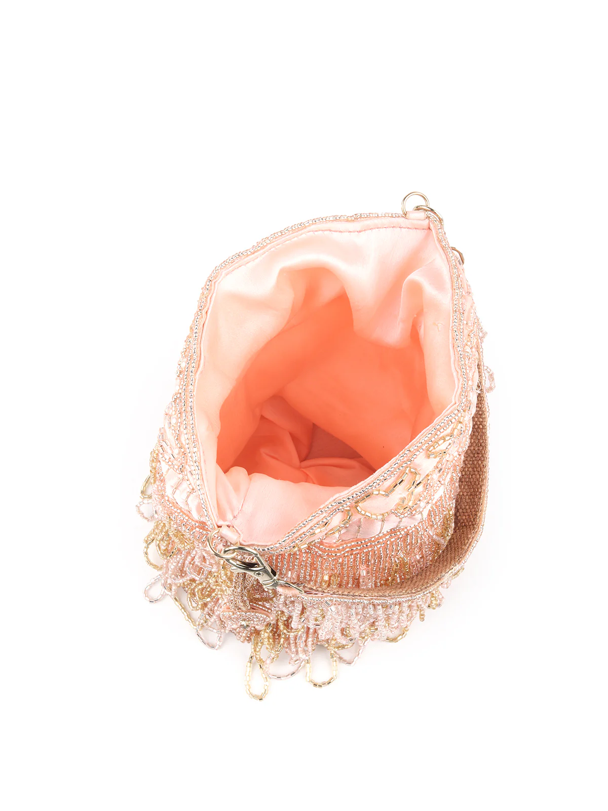 Odette Peach Beads Embroidered Tassels Potli Bag for Women - Image 6