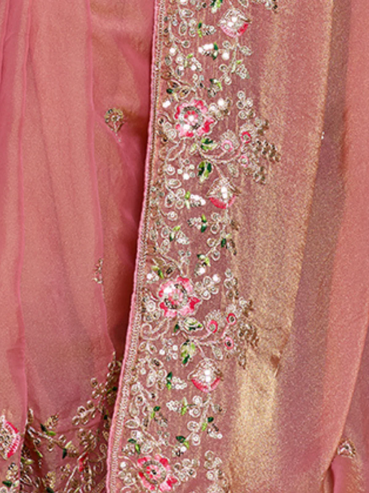Odette Peach Chiffon Embroidered Saree For Women - Image 5