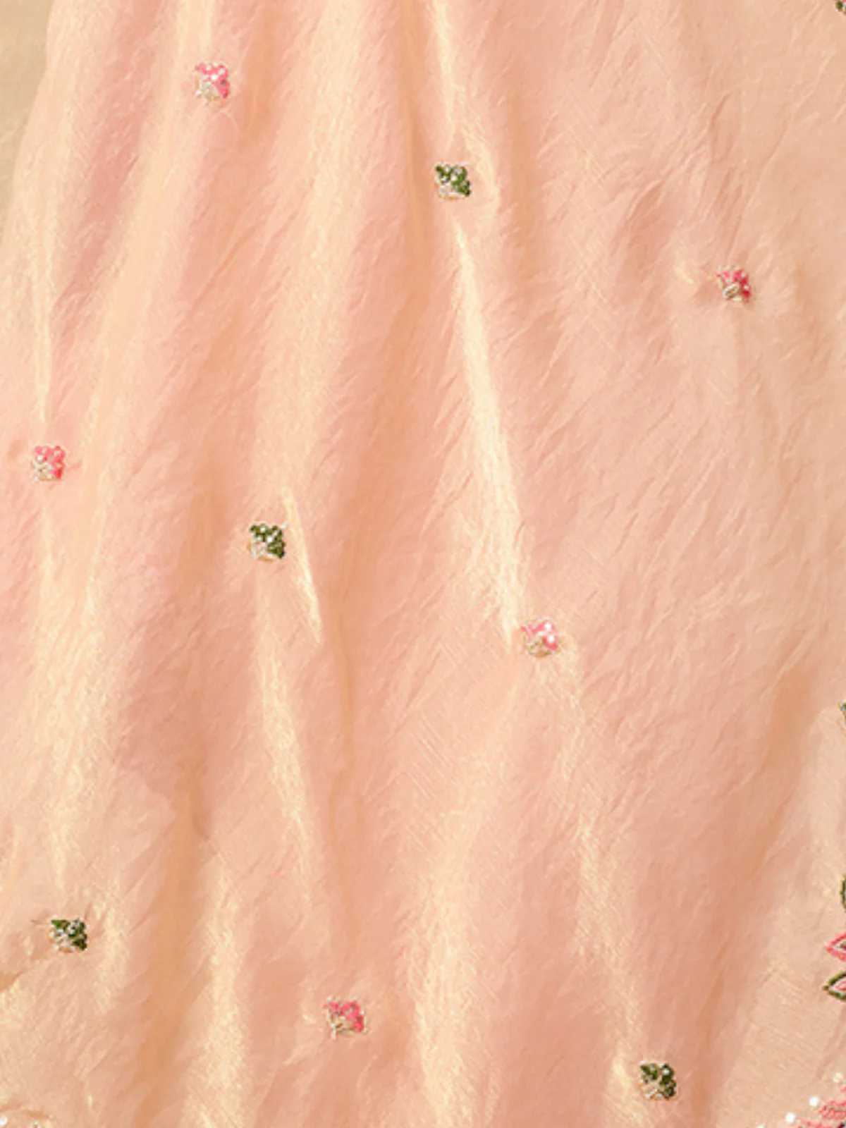 Odette Peach Chiffon Embroidered Saree For Women - Image 5