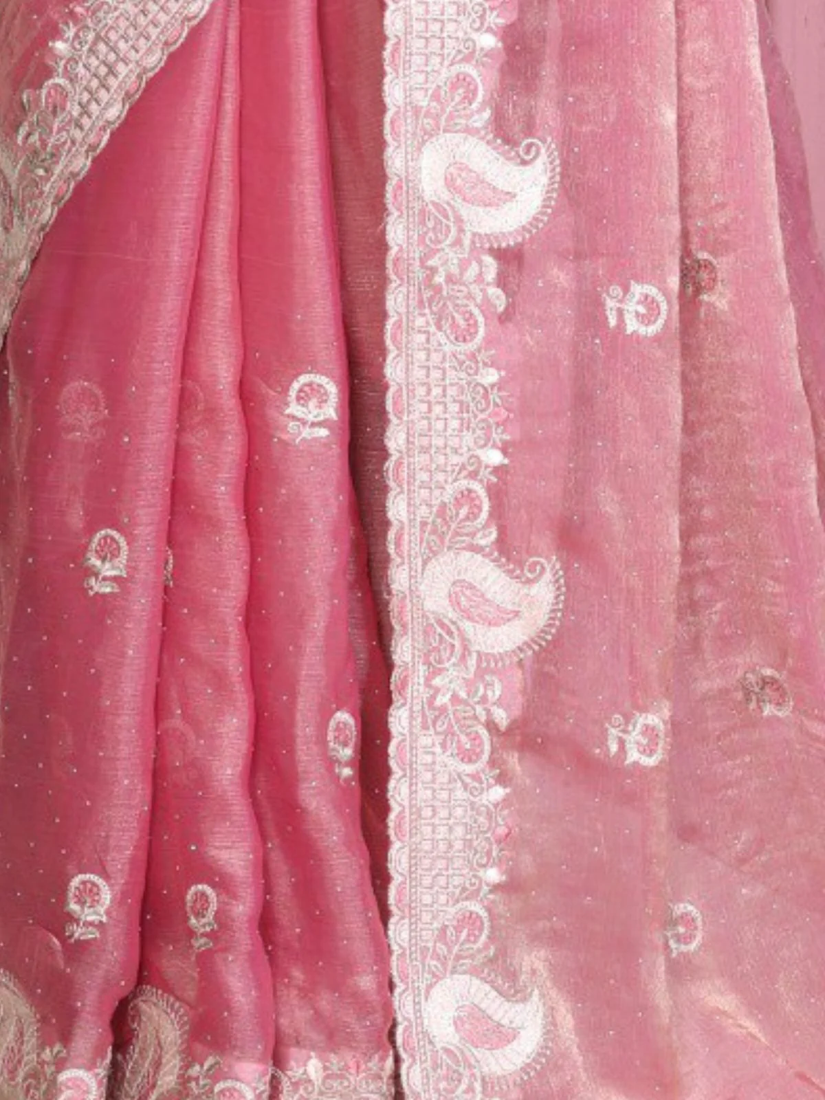 Odette Peach Chiffon Embroidered Saree For Women - Image 3