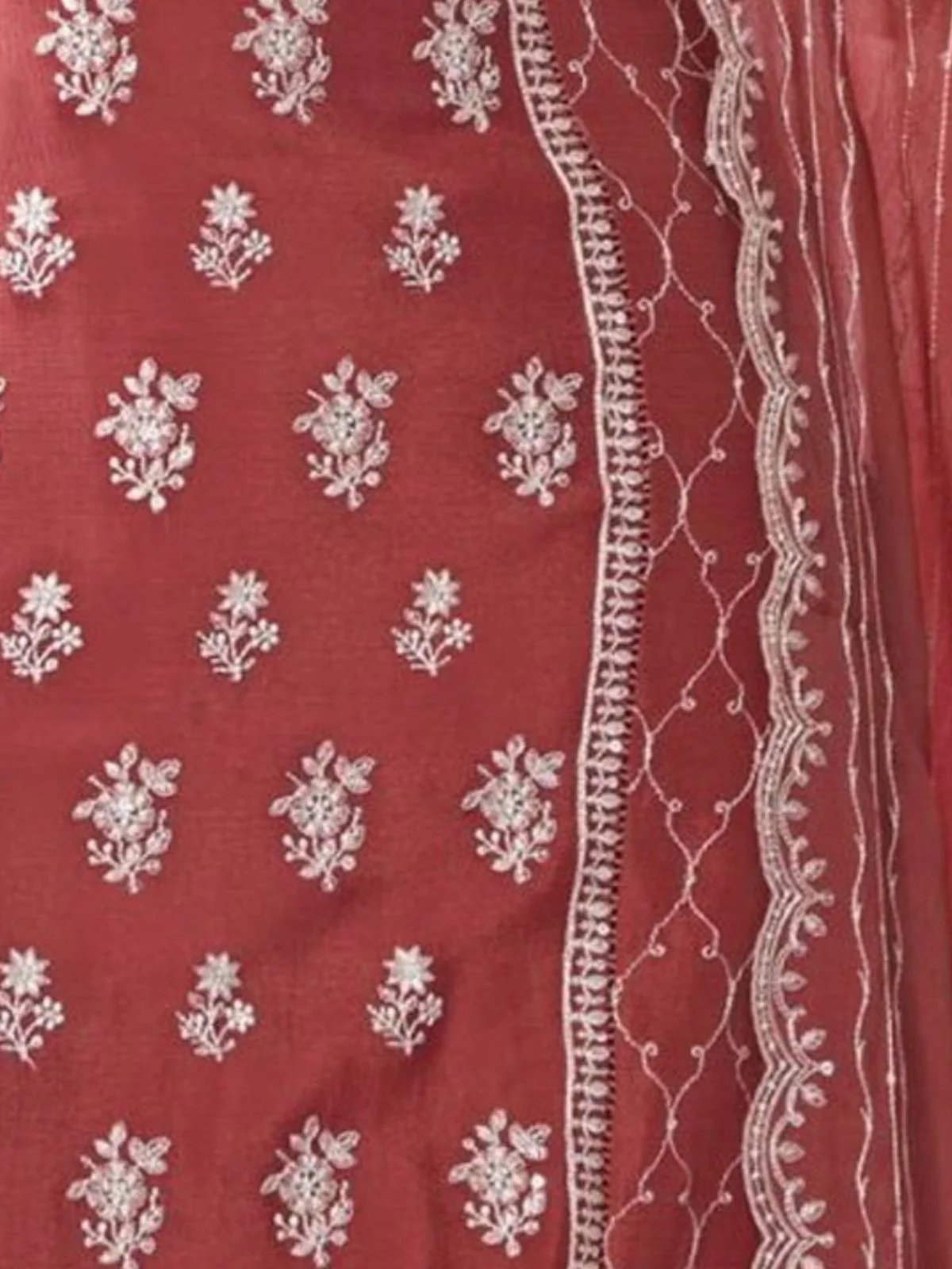 Odette Peach Chiffon Embroidered Semi Stitched Kurta Set For Women - Image 3