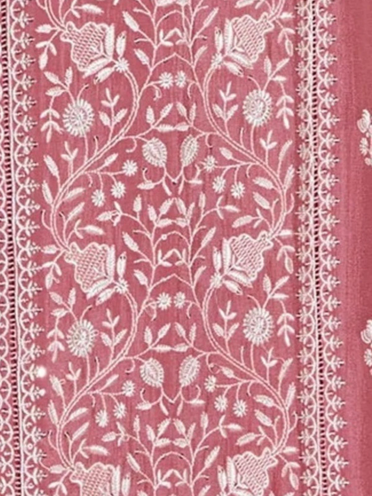 Odette Peach Chinon Embroidered Semi-Stitched Kurta Set For Women - Image 3