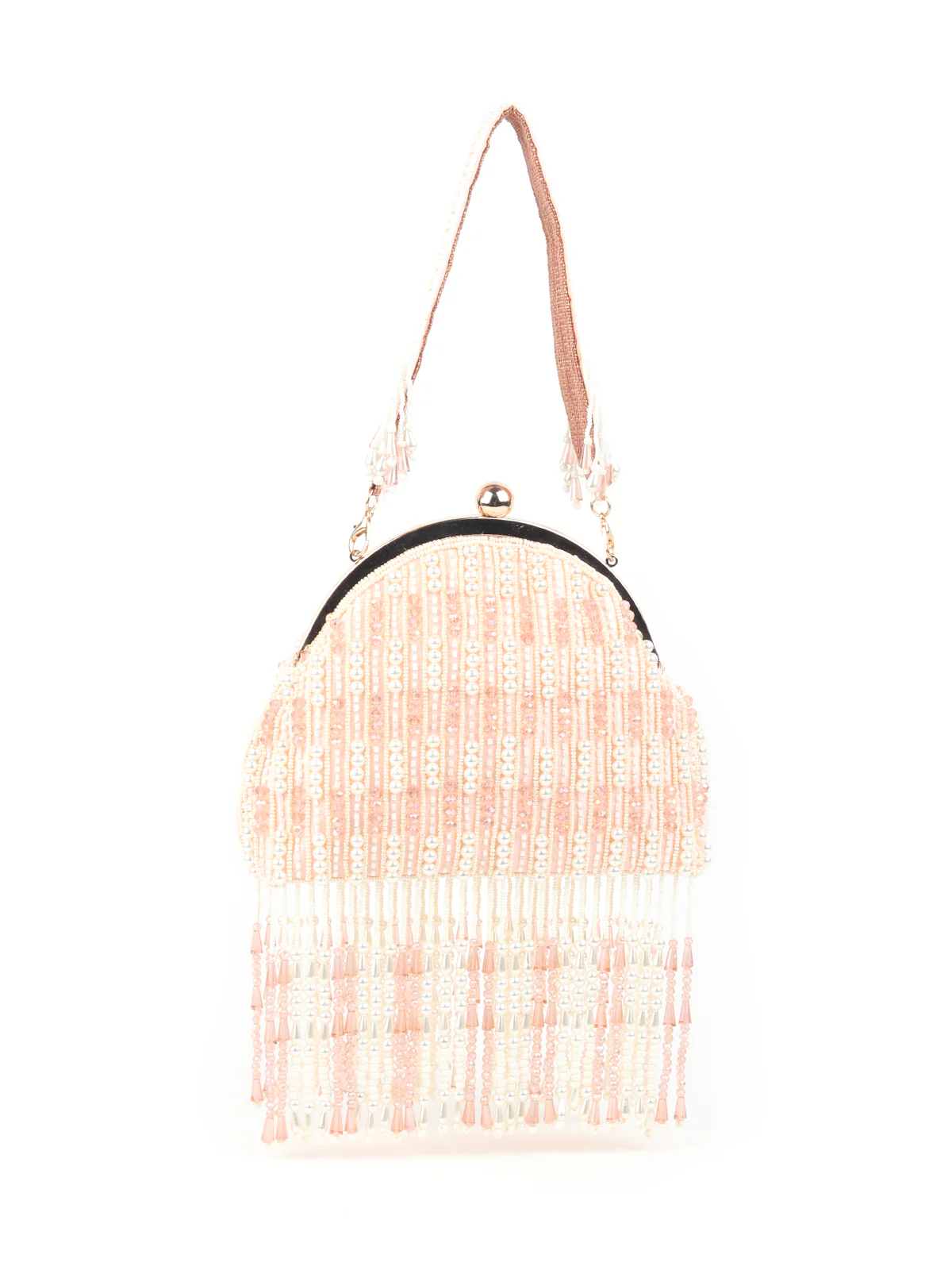 Odette Peach Clutch Bag With Tasseles For Women - Image 6