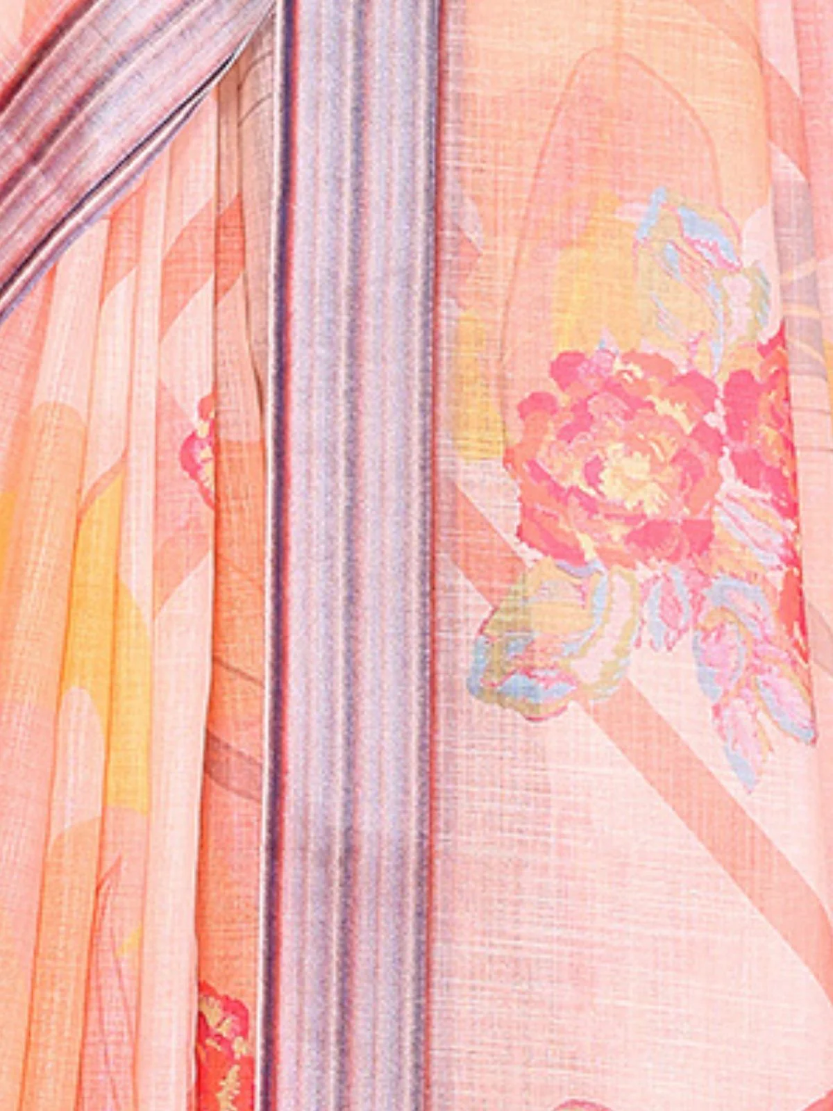 Odette Peach Cotton Linen Printed Saree For Women - Image 4