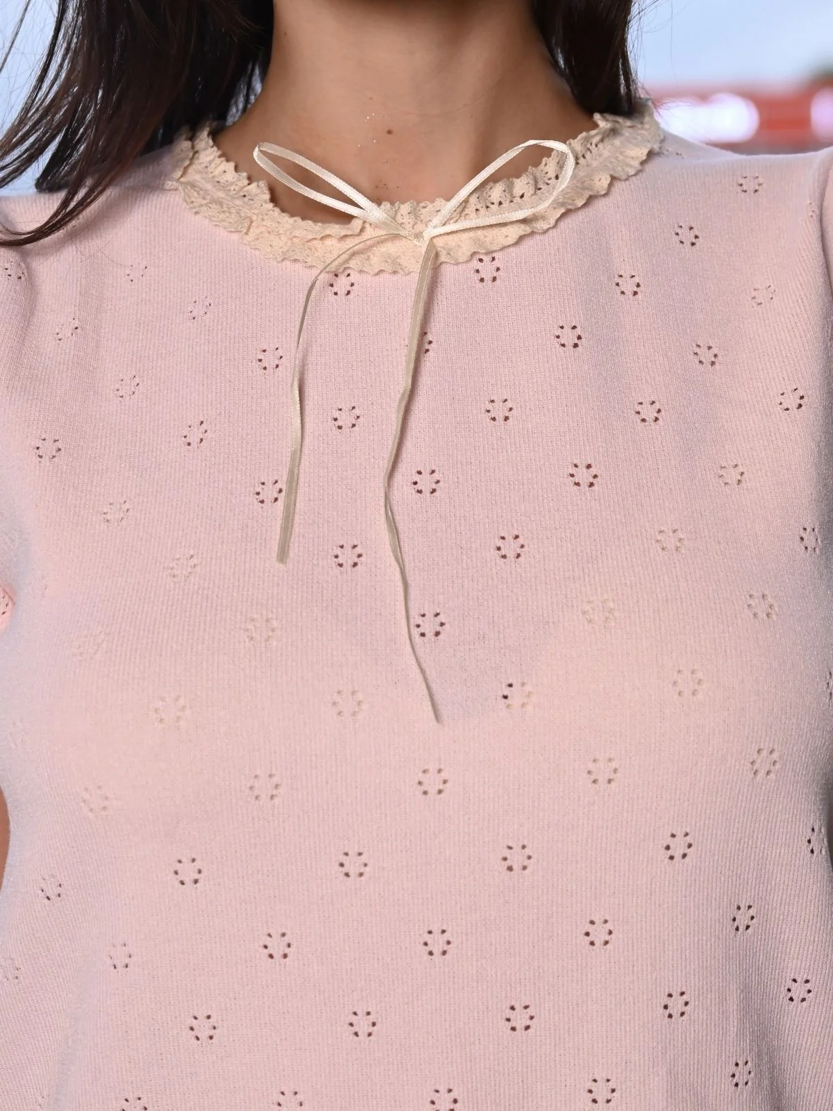 Odette Peach Cotton Rib Top For Women - Image 5