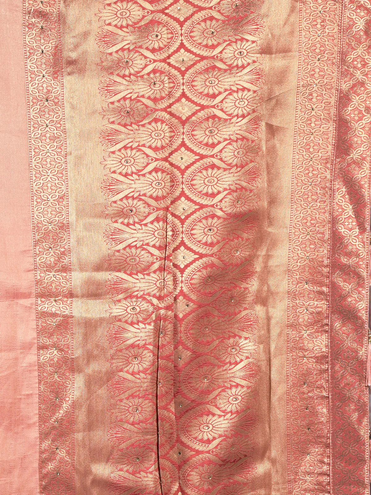 Odette Peach Embellished Crepe Saree Without Blouse For Women - Image 5