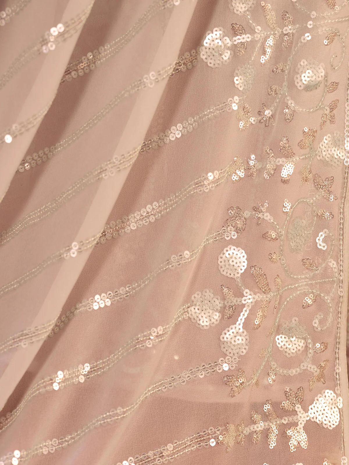 Odette Peach Embellished Georgette Saree With unstitched Blouse For Women - Image 5