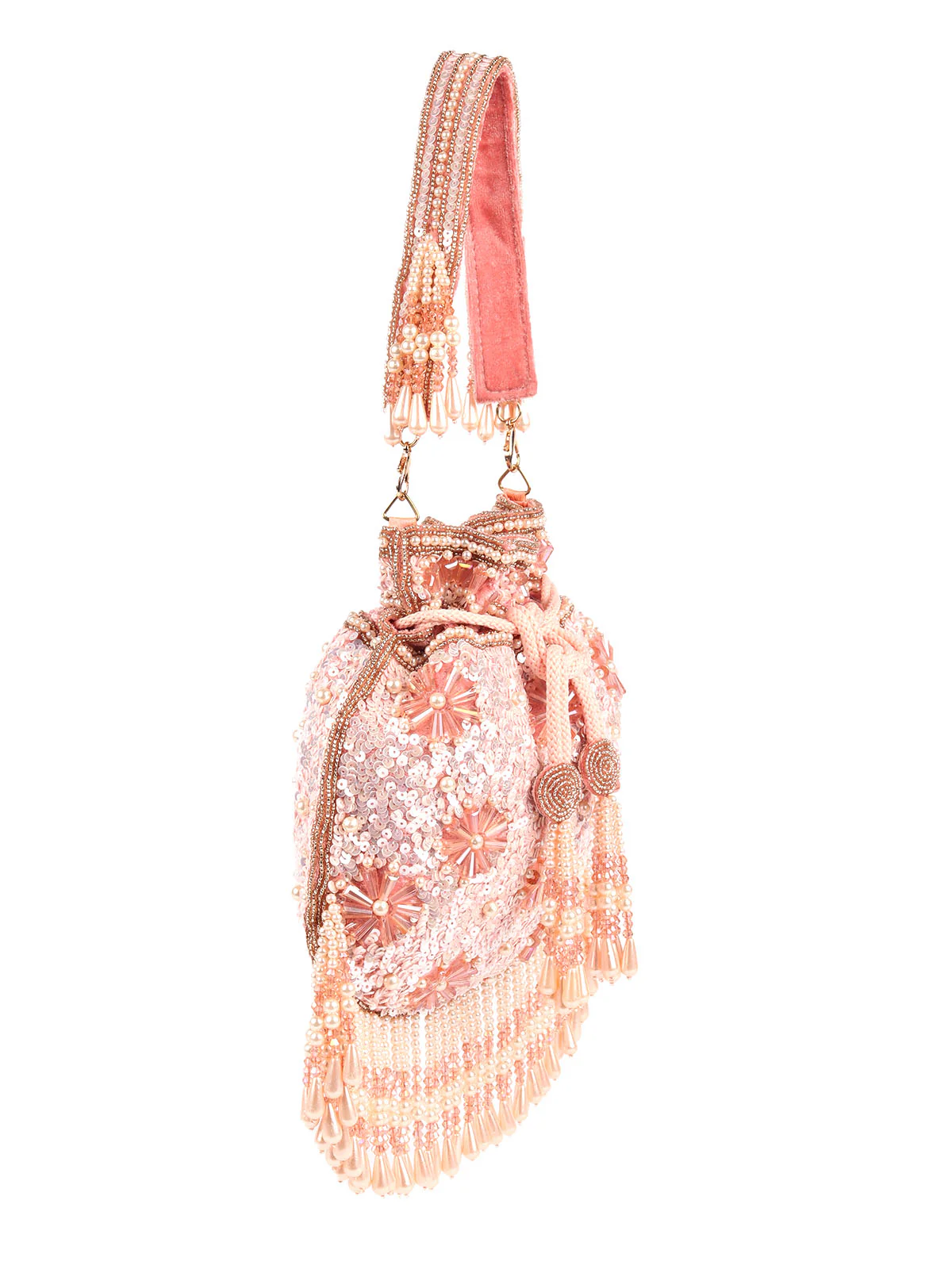 Odette Peach Embellished Potli Bag For Women - Image 4