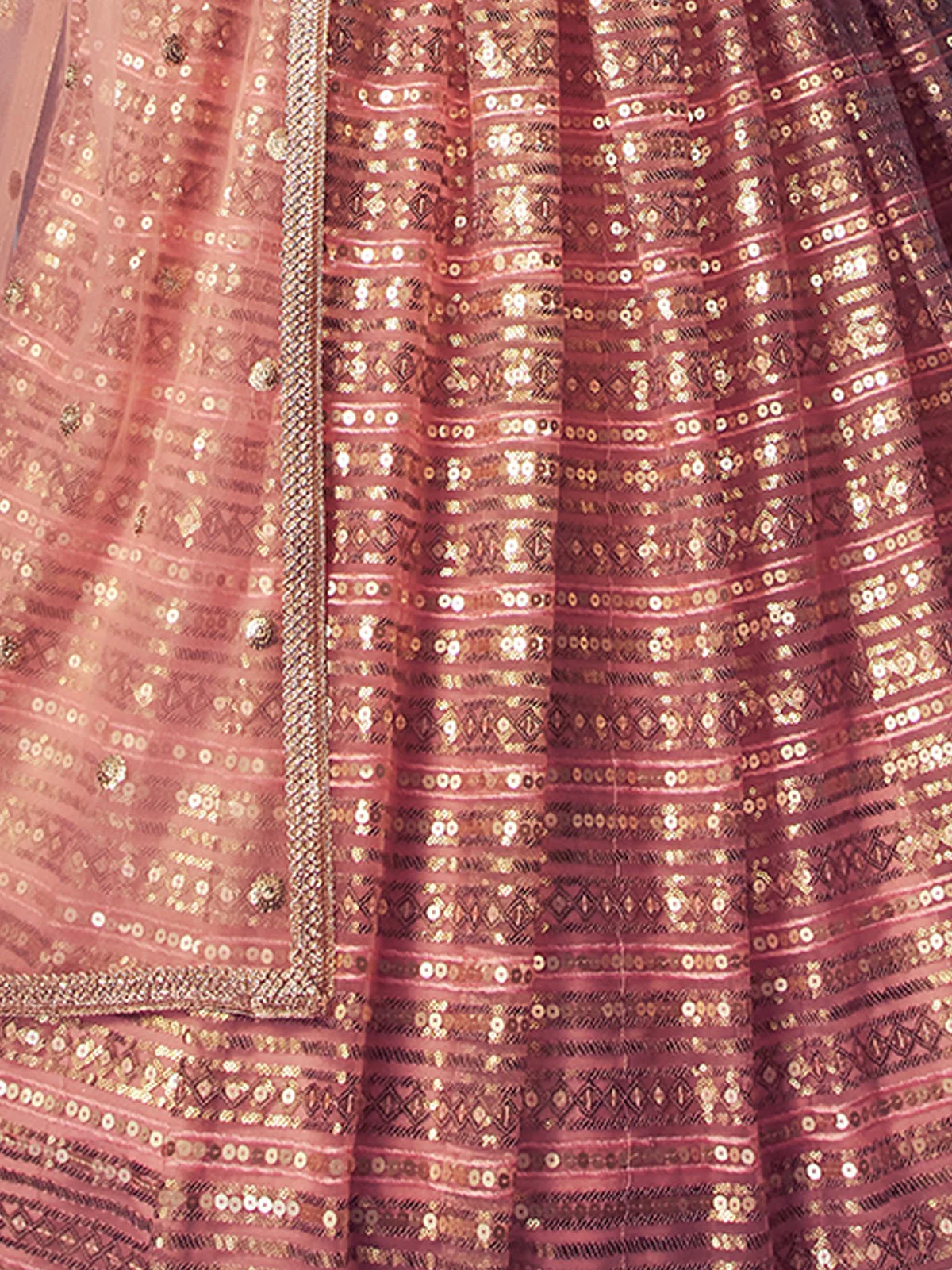 Odette Peach Embellished Soft Net Semi Stitched Lehenga With Blouse For Women - Image 5