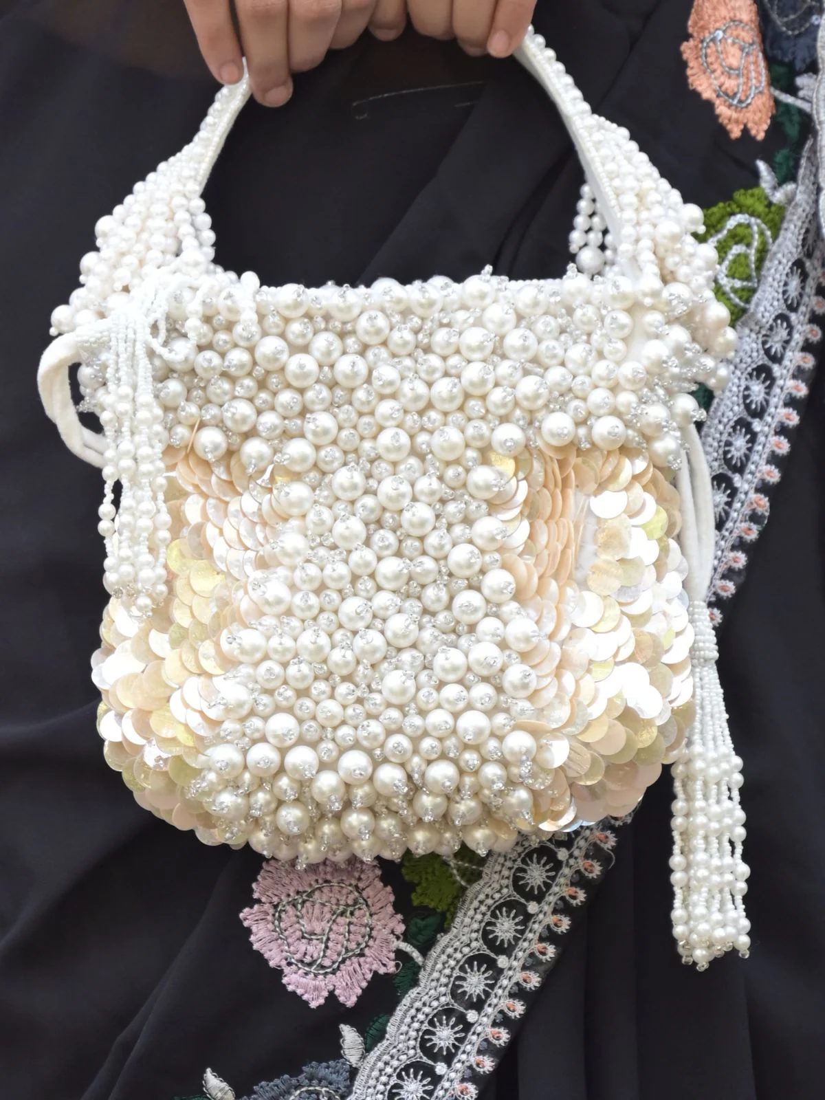 Odette White Embroidered Bridal Potli Bag For Women - Image 2