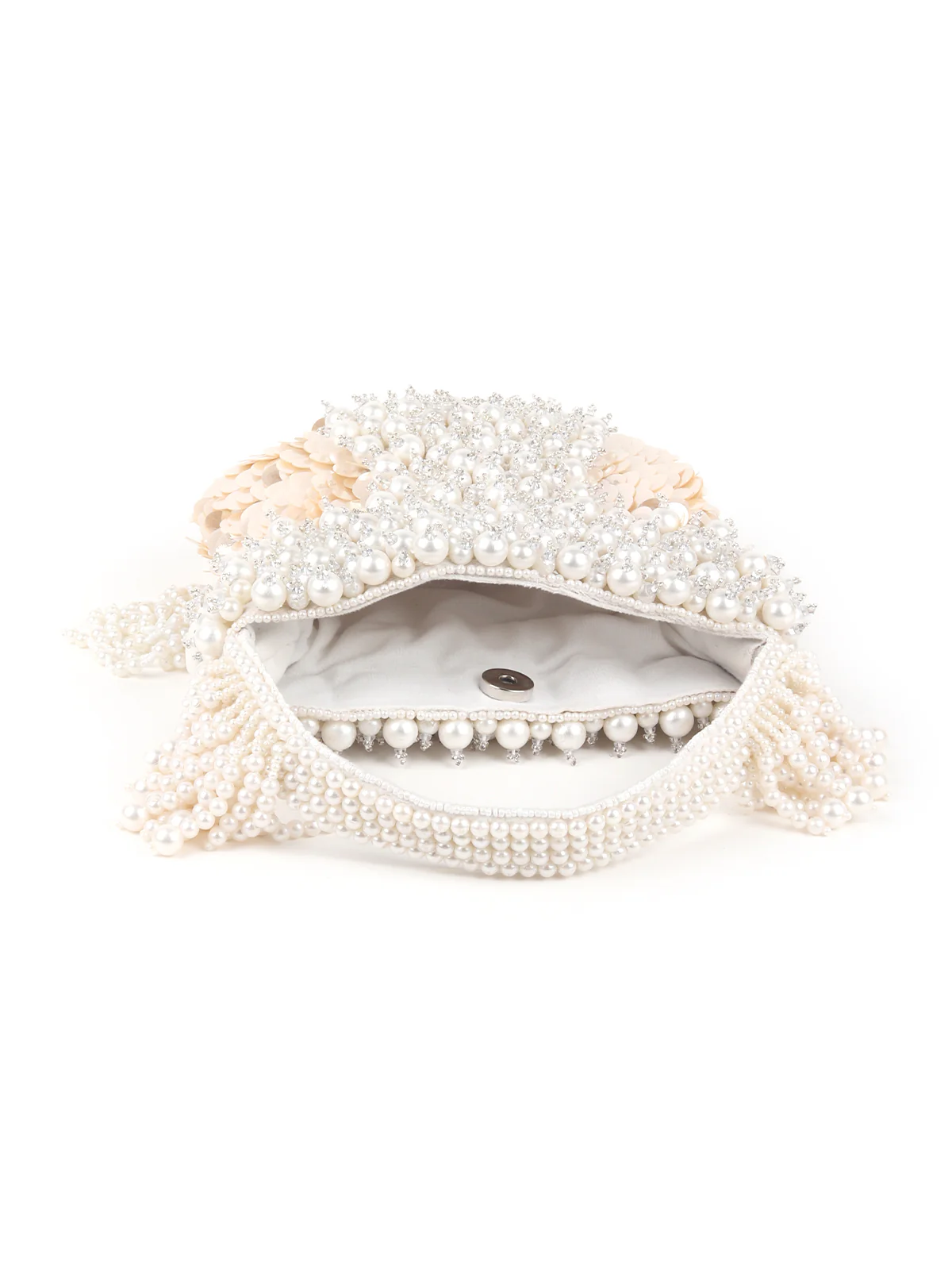 Odette White Embroidered Bridal Potli Bag For Women - Image 6