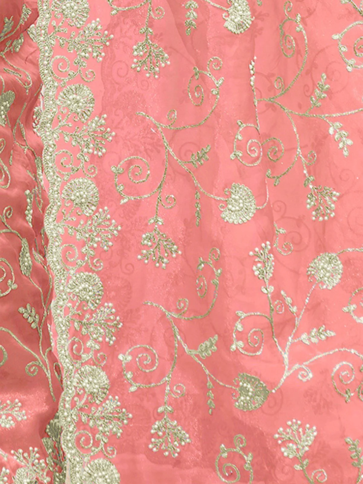 Odette Peach Embroidered Organza Saree With Unstitched Blouse For Women - Image 4