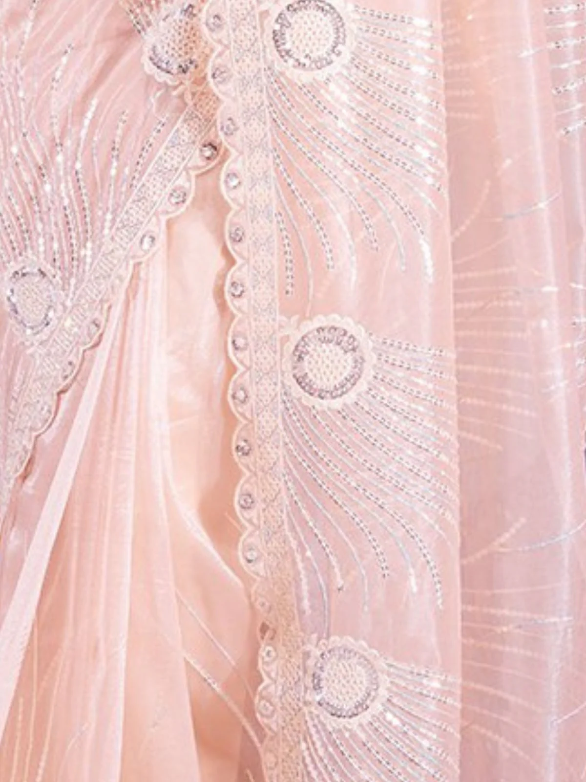 Odette Peach Organza Embroidered Saree For Women - Image 4