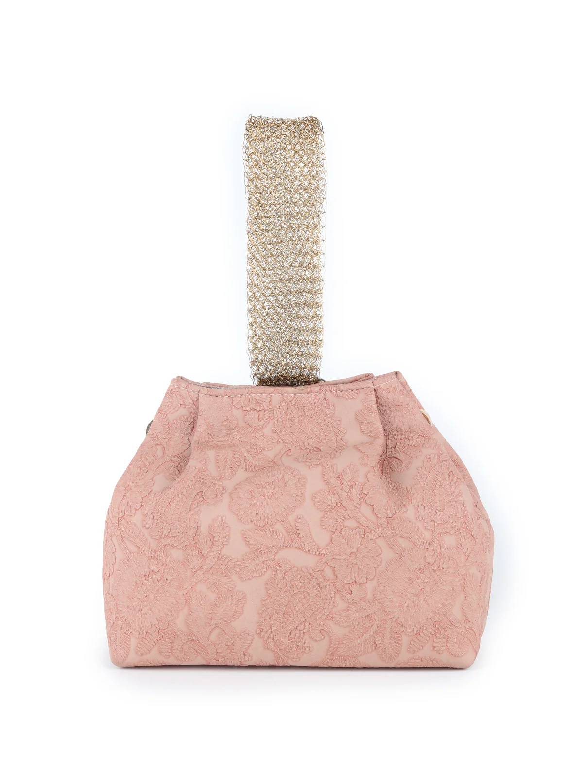 Odette Peach Faux Stone Embellished and Textured Batua for Women - Image 5