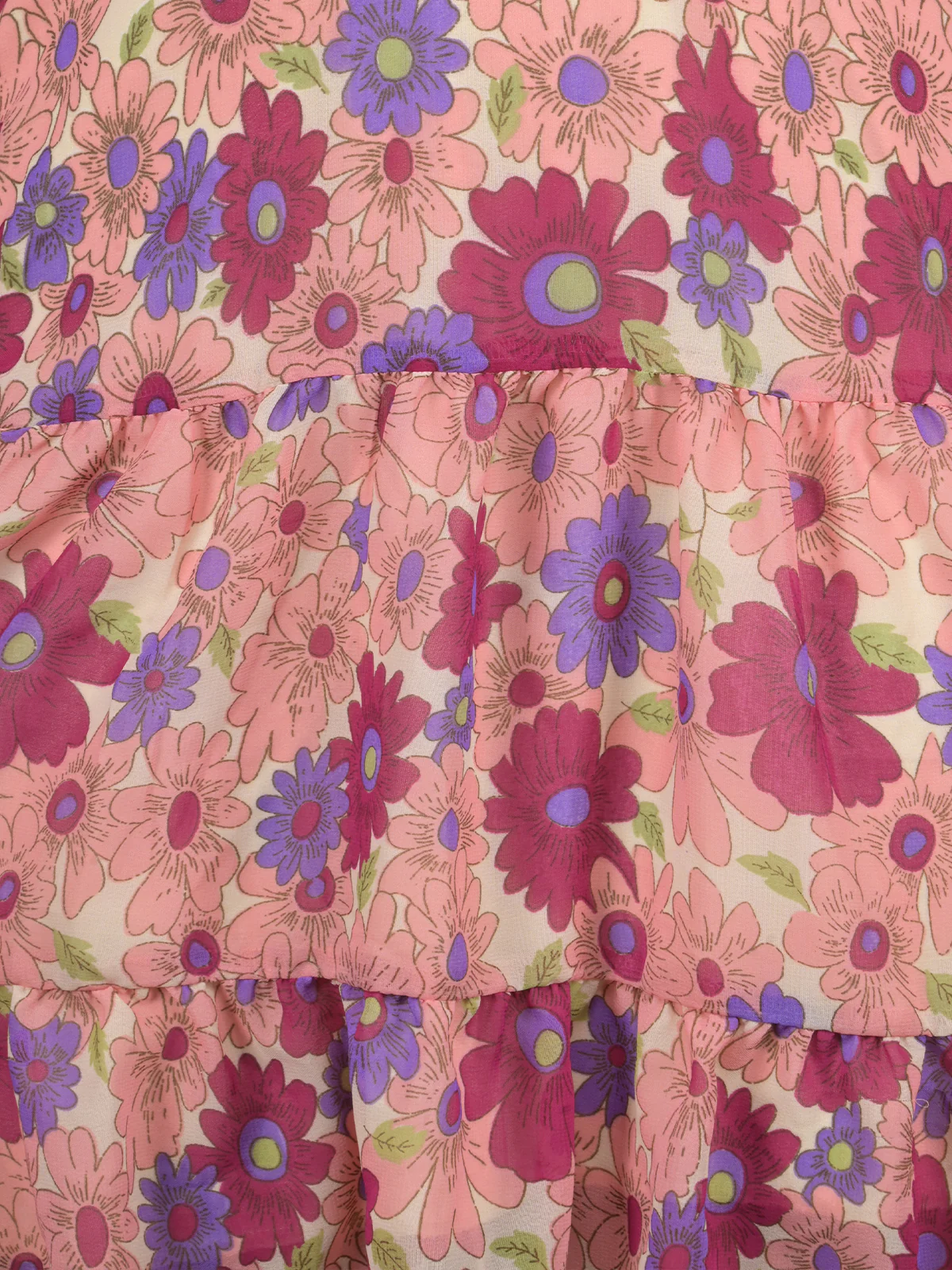 Odette Peach Floral Printed Cut-Out Tiered Fit & Flare Stitched Dress for Women - Image 5