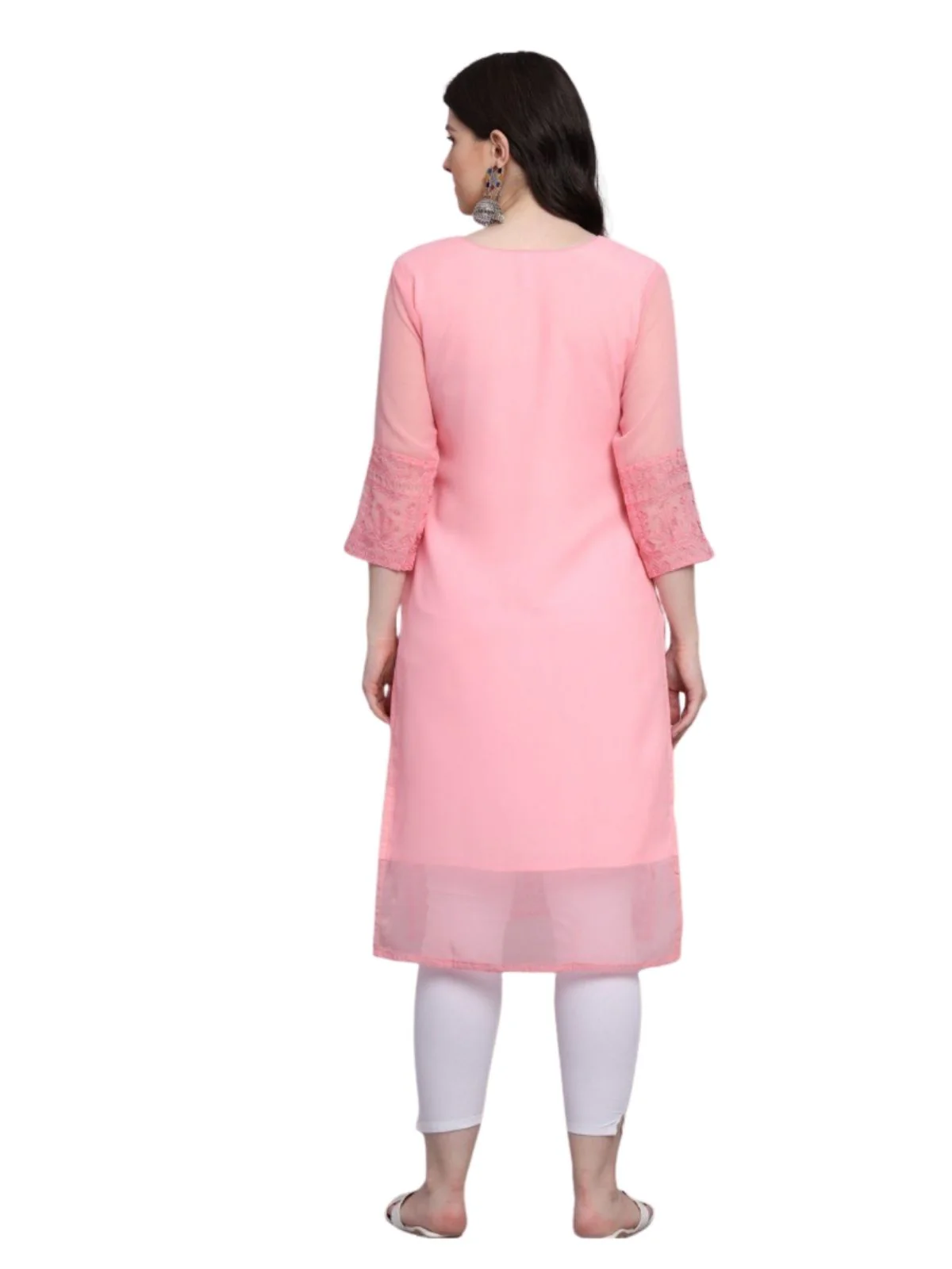 Odette Peach Georgette Embroidered Kurti For Women - Image 3