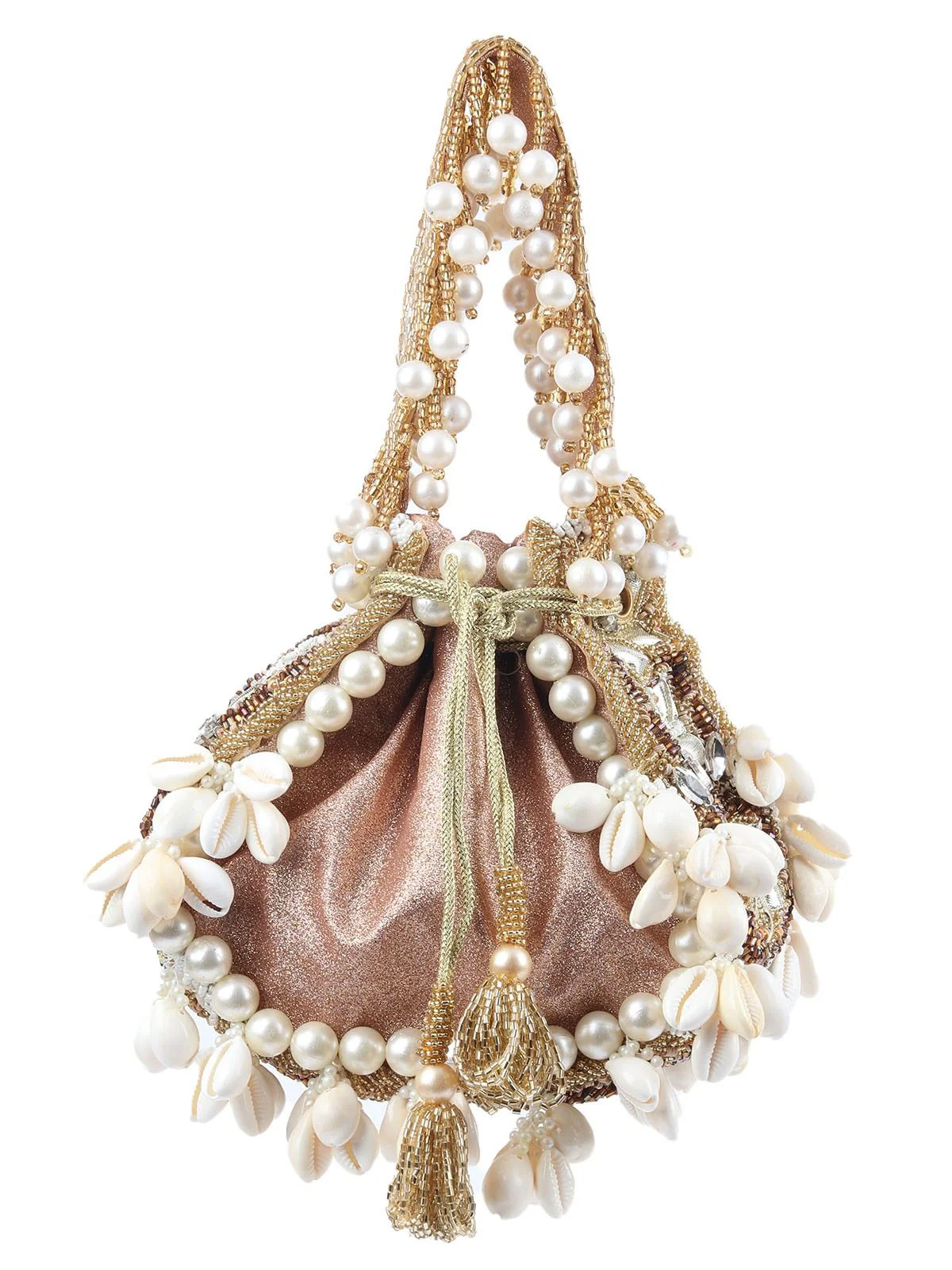 Odette Peach Gliter Embellished Potli For Women - Image 3