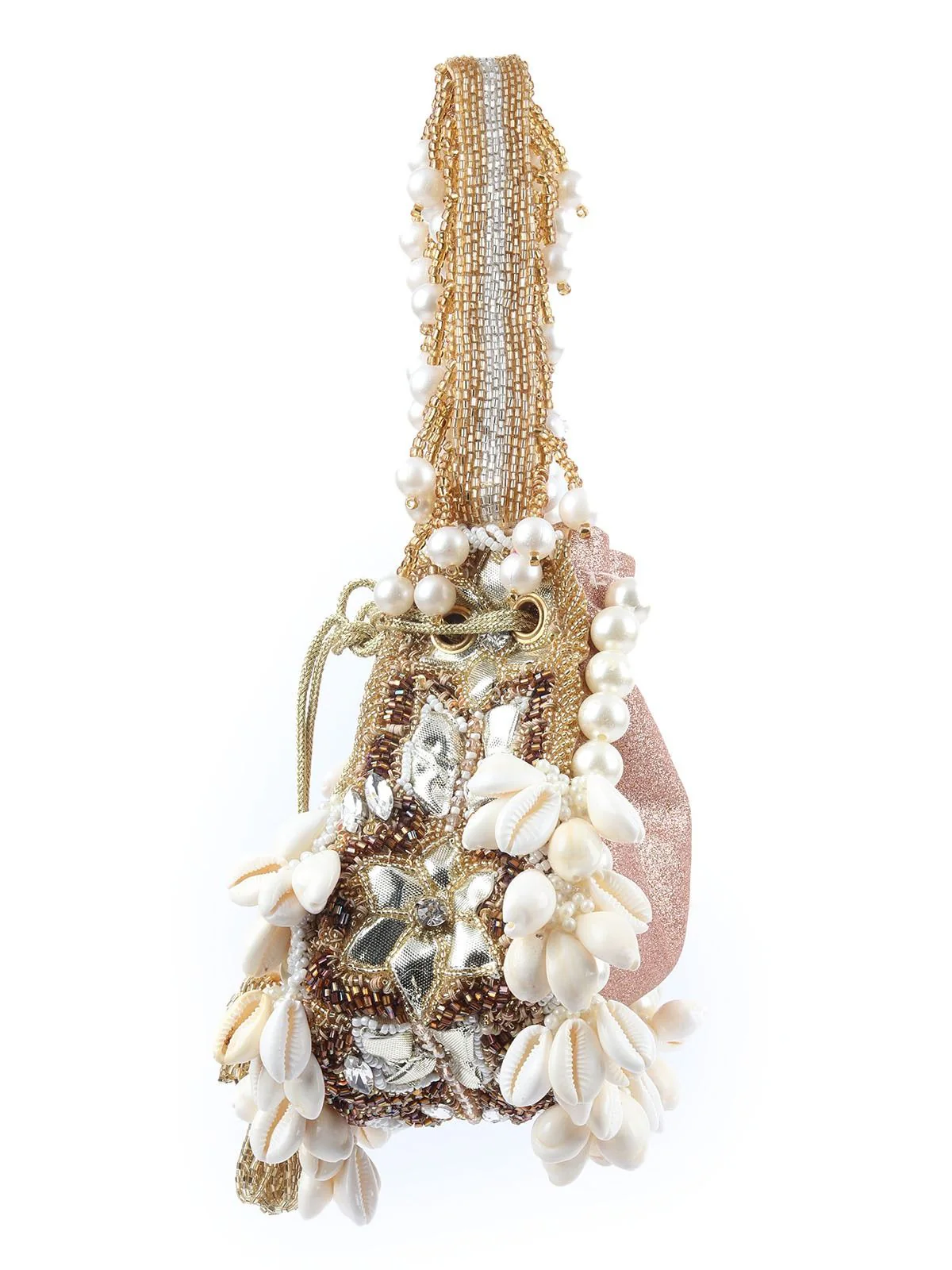 Odette Peach Gliter Embellished Potli For Women - Image 4