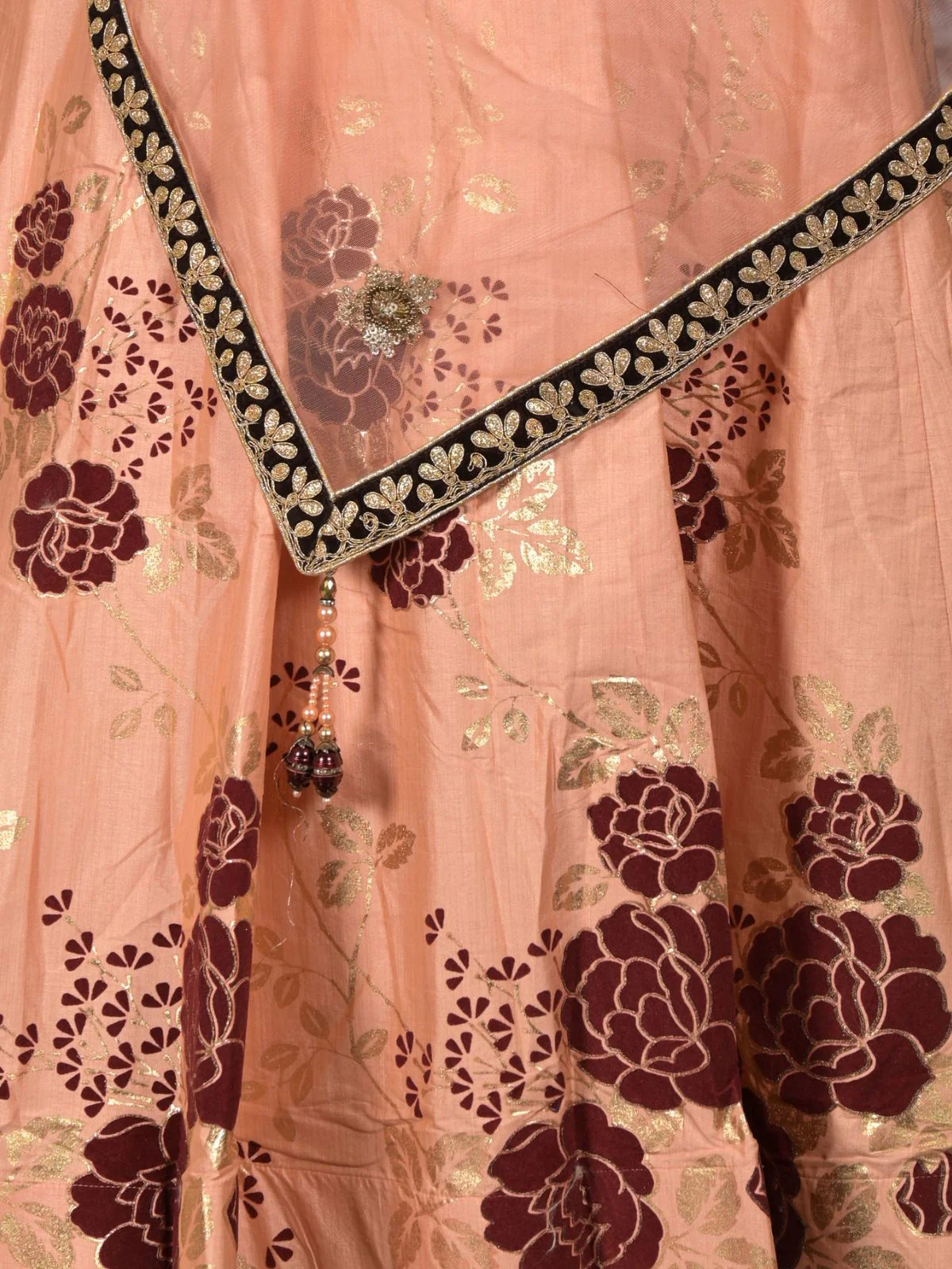 Odette Peach Hand Printed Semi Stitched Lehenga Set With Dupatta And Unstitched Blouse For Women - Image 5