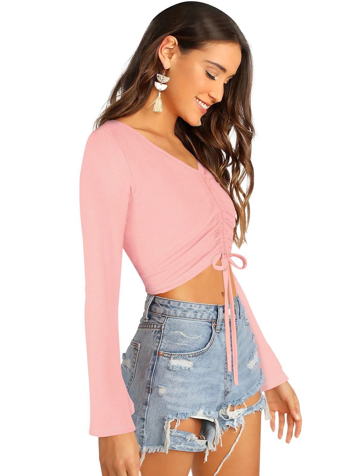 Odette Peach Knit Fabric Top For Women - Image 2