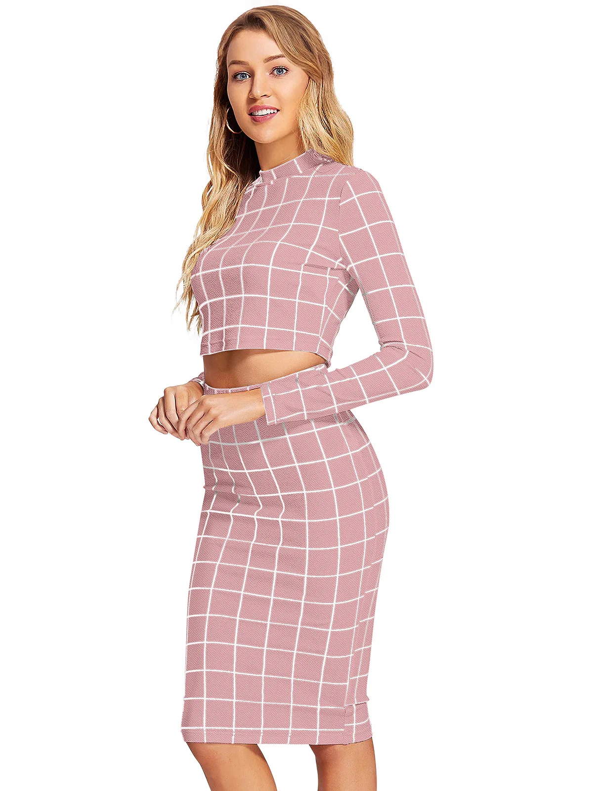 Odette Light Pink Knit Fabric Stitched Co Ord Set For Women - Image 3