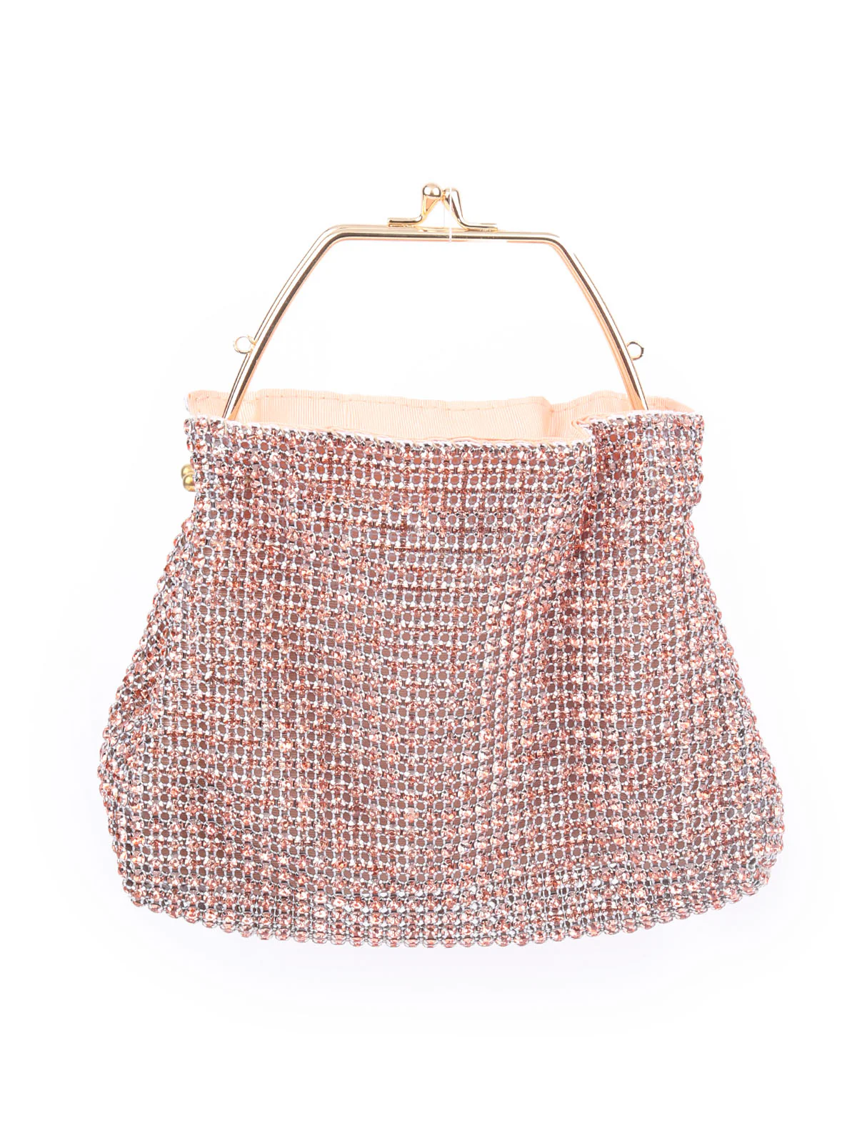 Odette Peach Metallic Stones Work Clutch For Women - Image 3