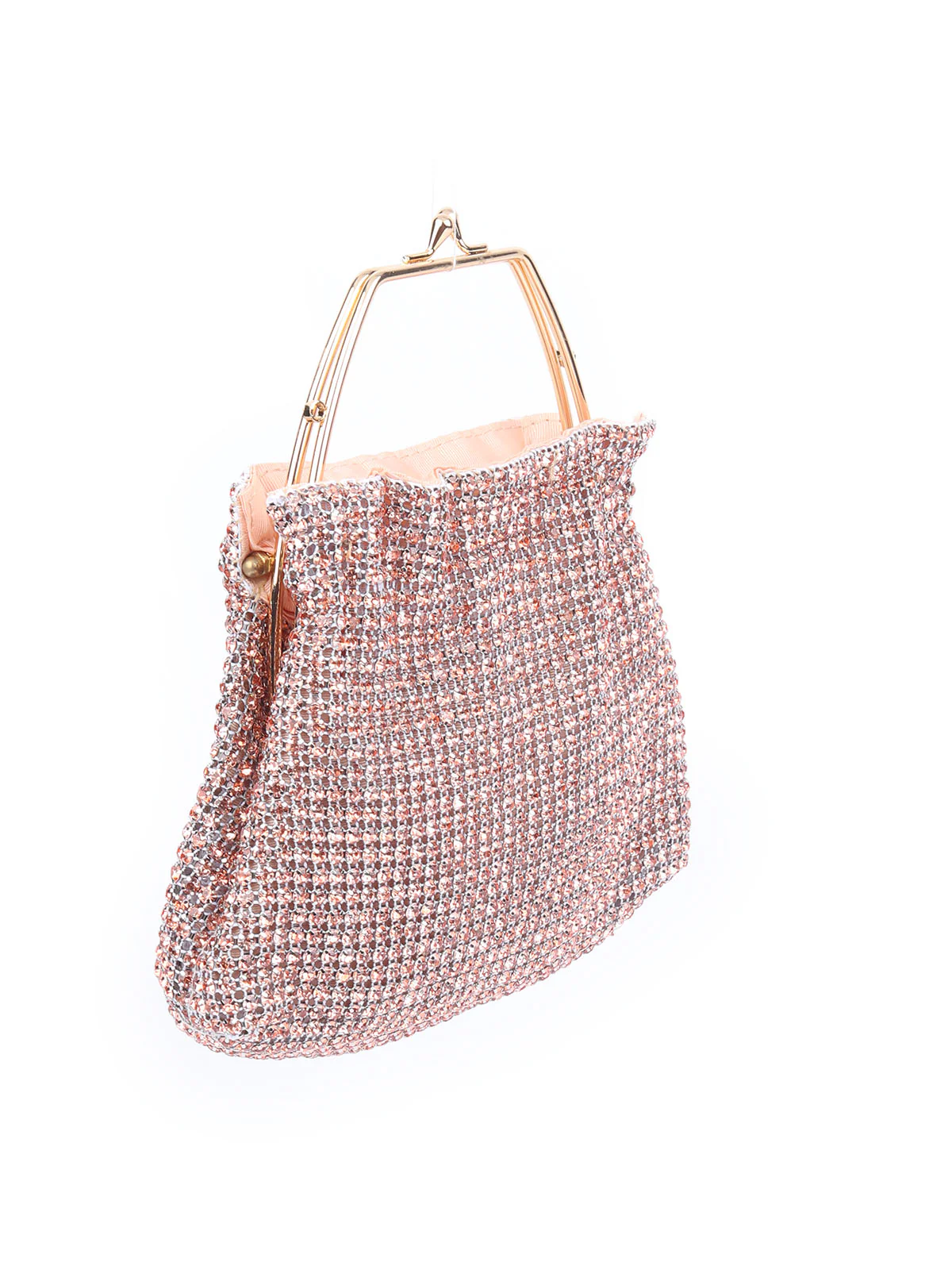 Odette Peach Metallic Stones Work Clutch For Women - Image 4