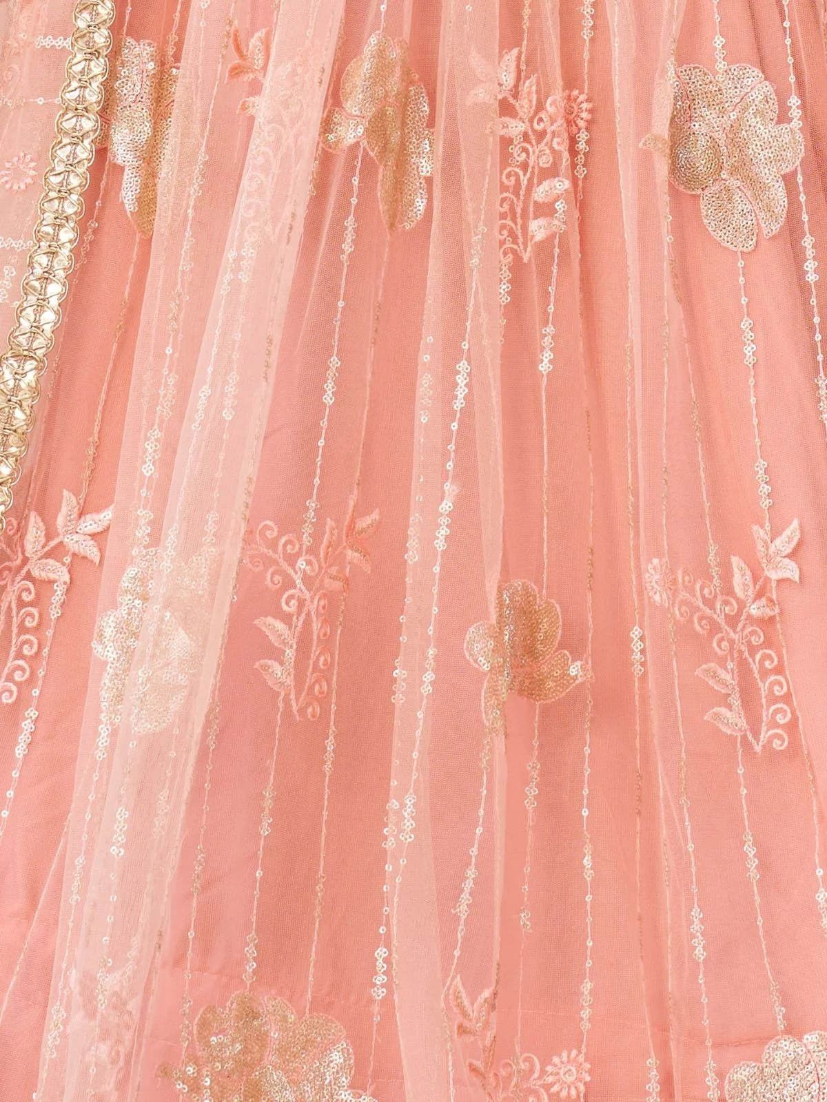 Odette Peach Net Embroidered Semi Stitched Lehenga For Women - Image 5