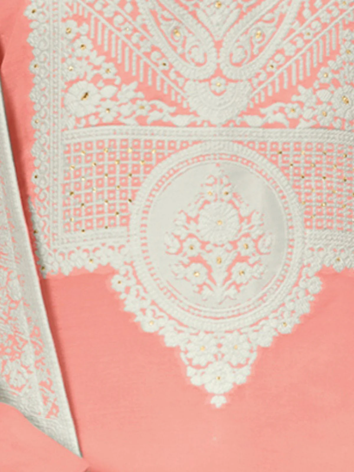 Odette Peach Organza Embroidered Semi-Stitched Kurta Set For Women - Image 3